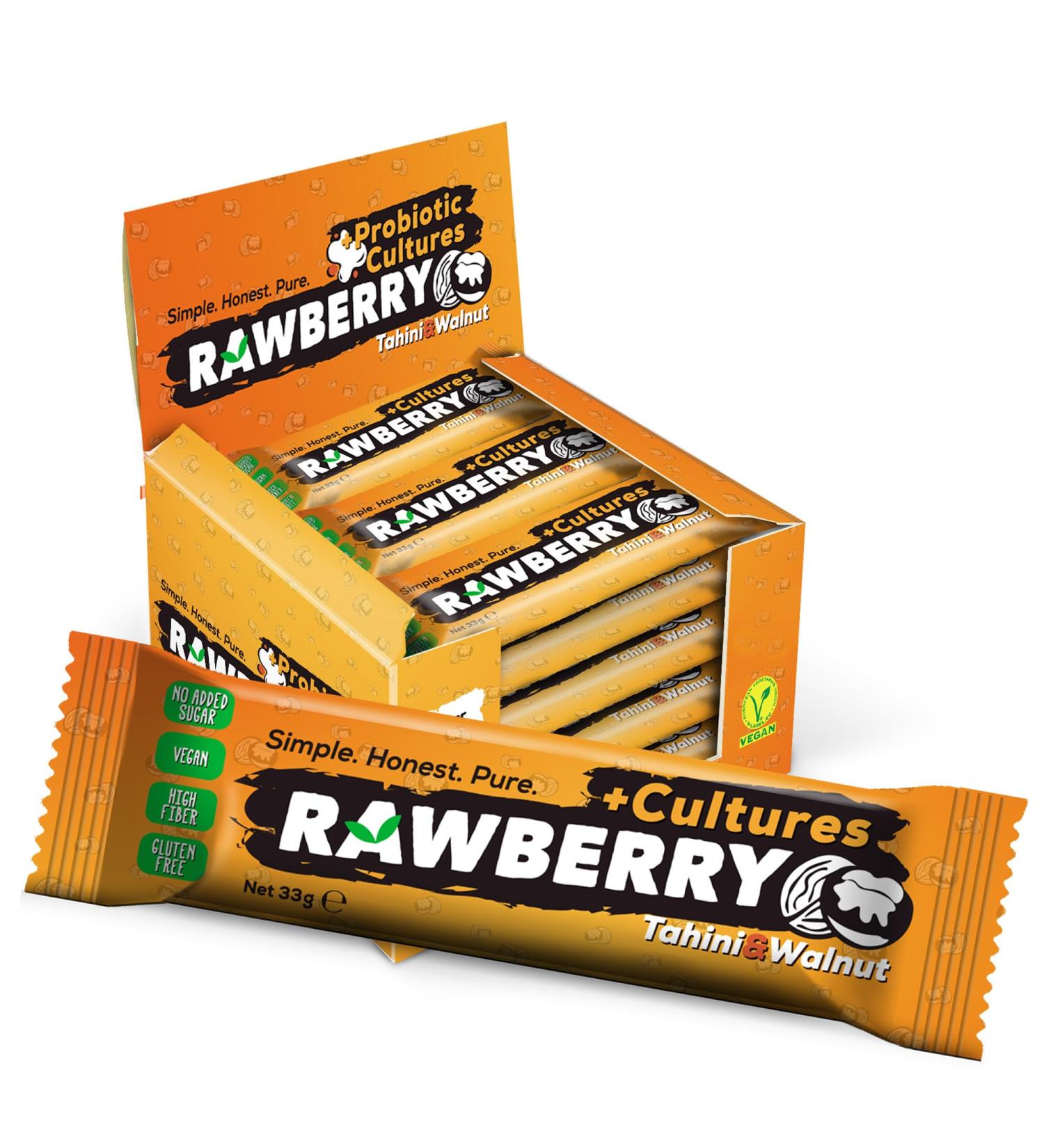 RAWBERRY Probiotic Tahini Walnut Walnut Added Sugar Free Vegan Gluten Free Nuts Bar (15 Pieces in Box) - Buy Online on GoSupps.com