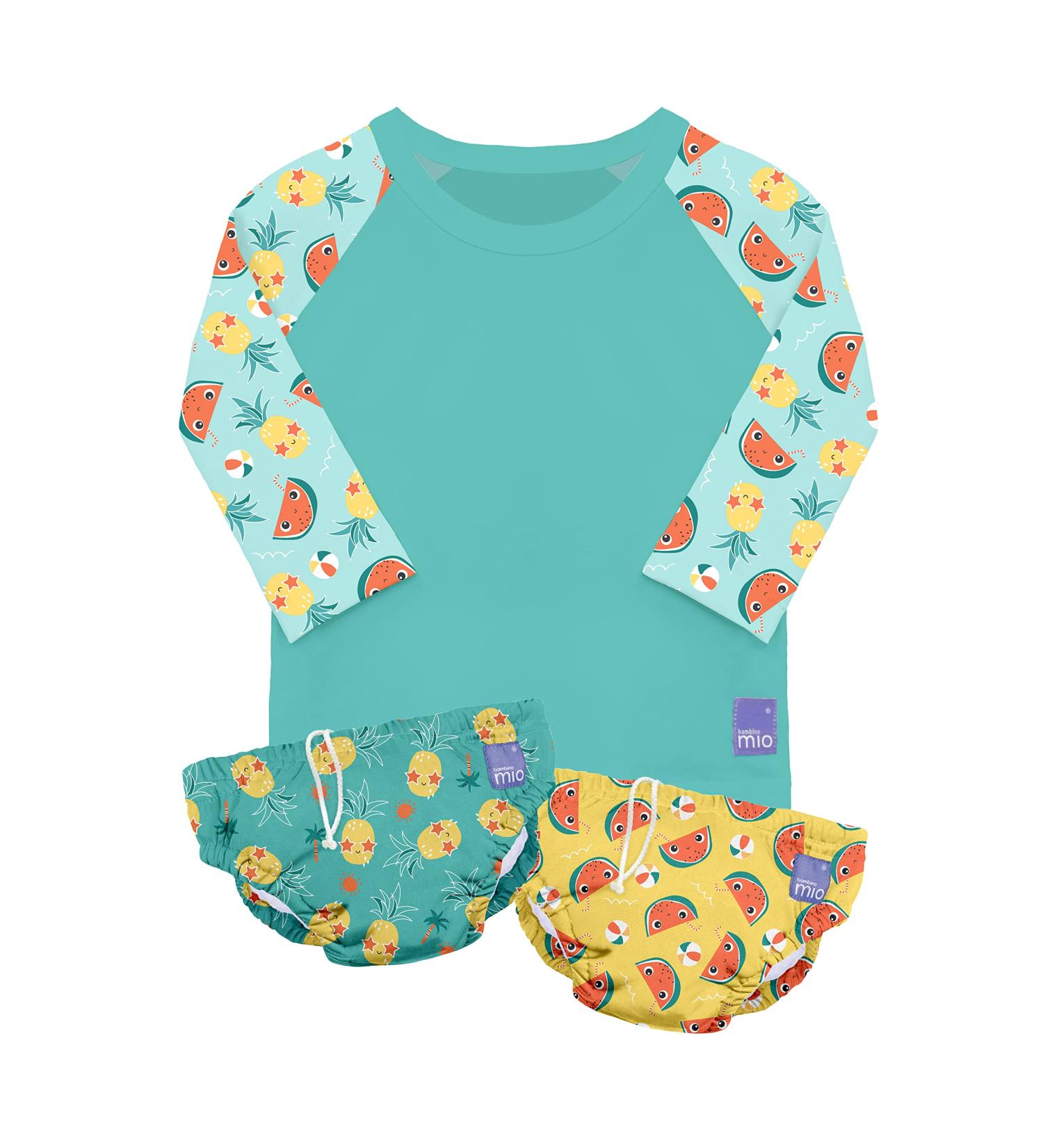 Bambino Mio Reusable Swim Set - 2 Swim Nappies & Rash Top UPF40+ Tropical | 6-12 Months - Buy Online on GoSupps.com