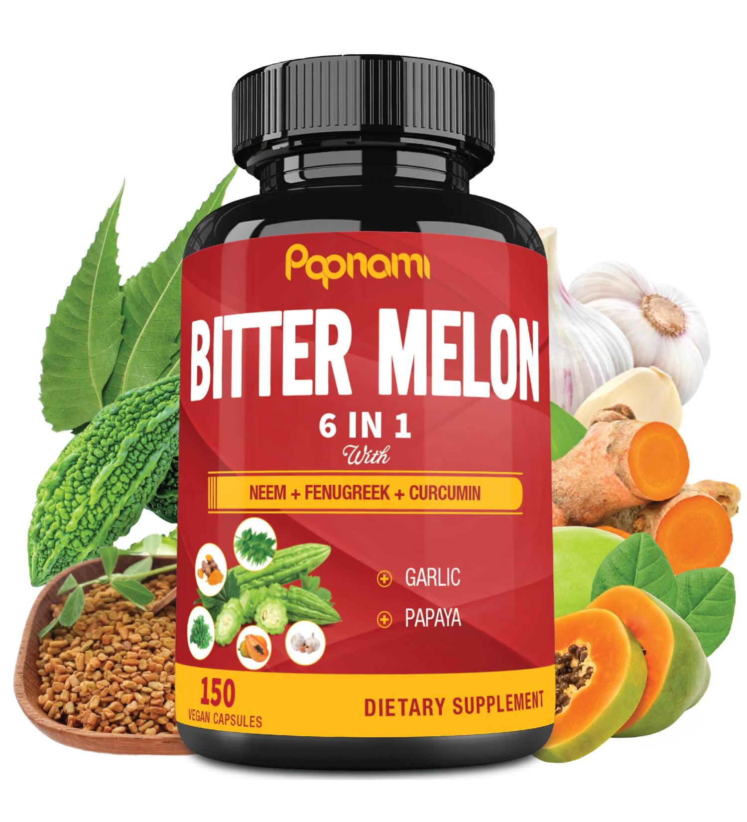 Organic Bitter Melon Extract Capsules - Combined Neem Fenugreek Curcumin Garlic & Papaya - 150 Count for 5 Months - Supports Body Digestive Skin Immune & Overall Wellness - Buy Online on GoSupps.com