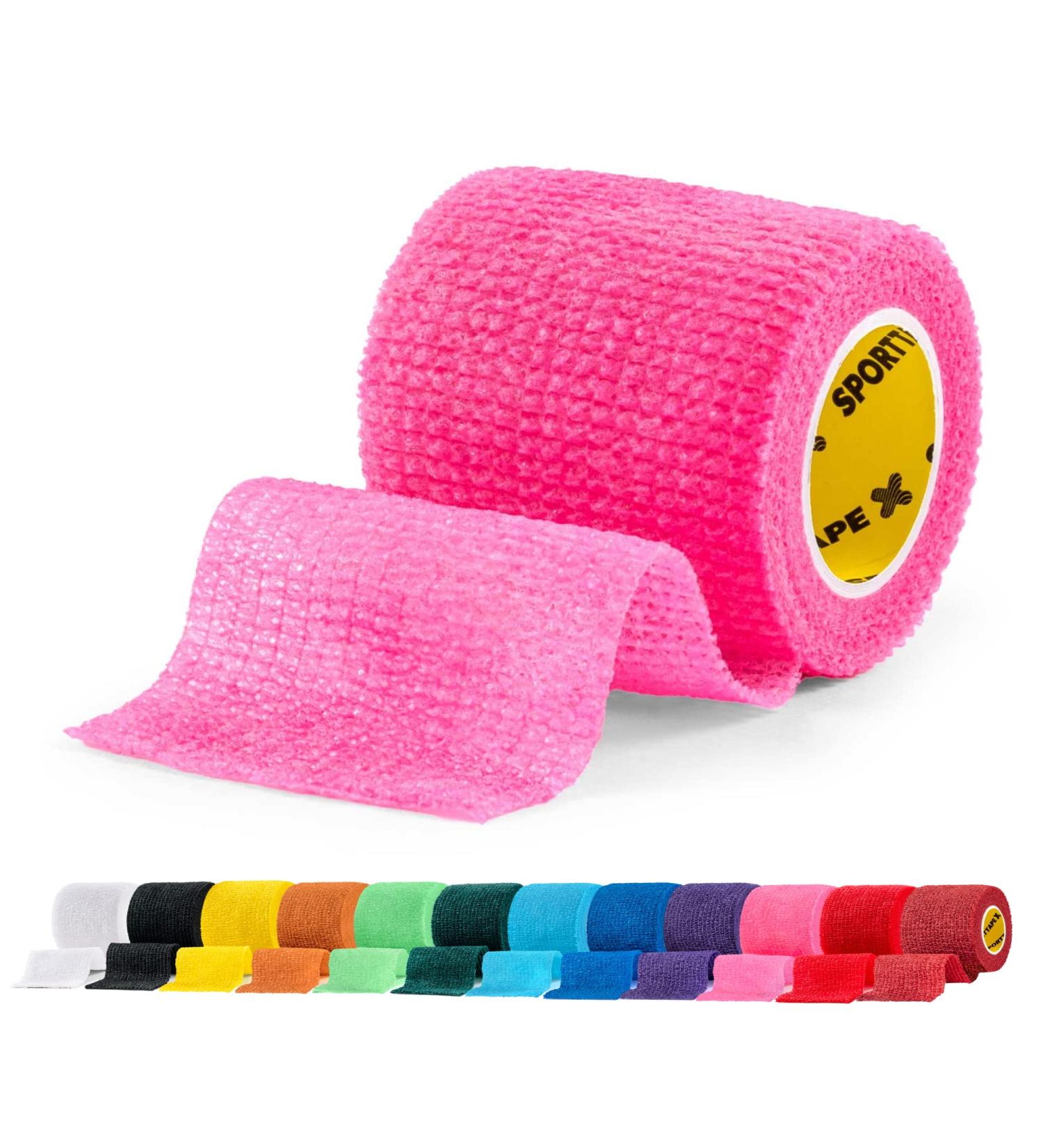SPORTTAPE Self-Adhesive Football Sock Tape 5cm x 4.5m - Pink | Cohesive Bandage for Shin Pads, Wrists, and Ankles | Pet & Vet Wrap - Single Roll Pink 5x450 cm - Buy Online on GoSupps.com