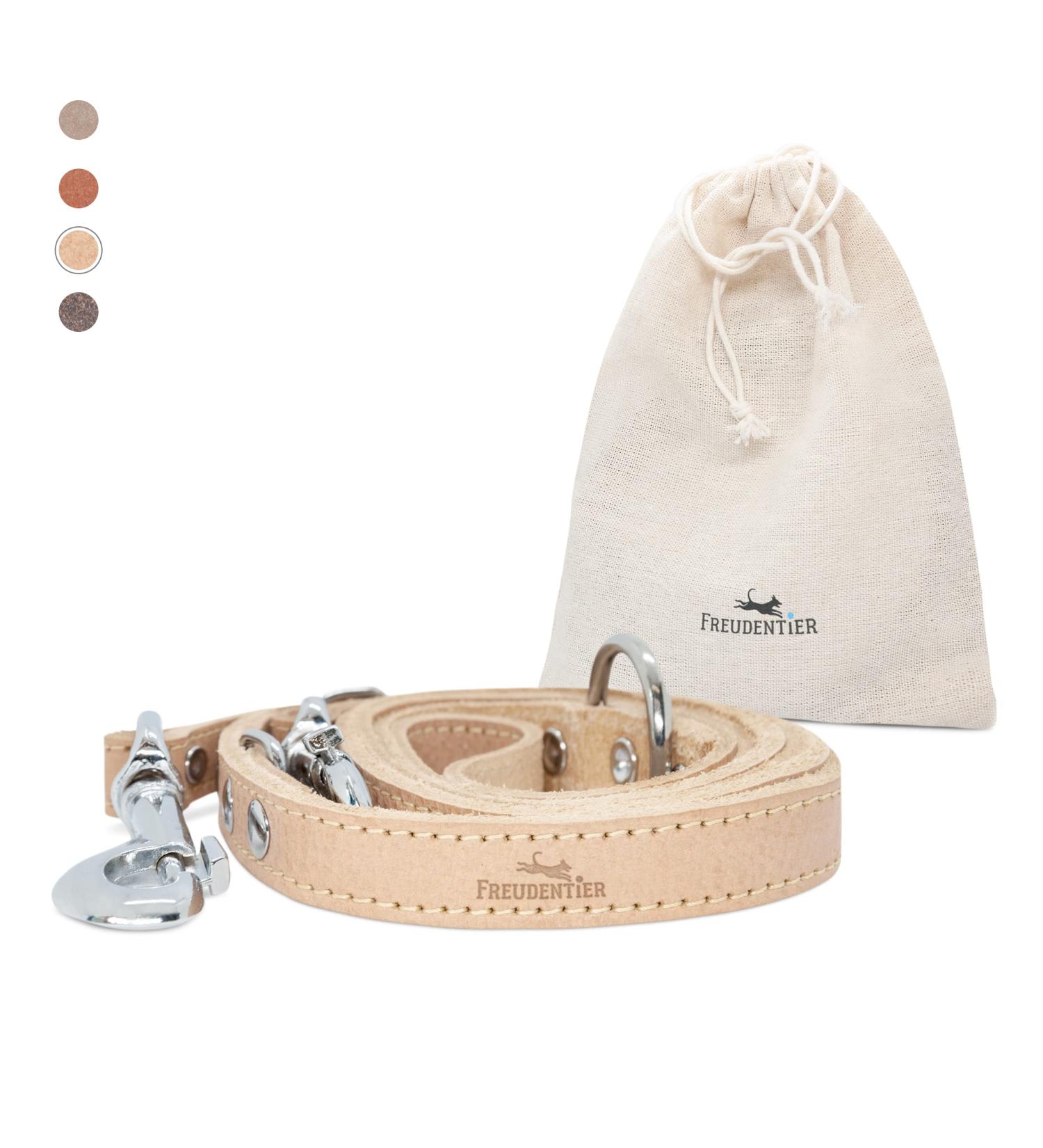 Freudier Certified Leather Dog Leash - 2m Triple Adjustable | Amstelpark Collection (Sand 25mm) - High Quality Stylish Handmade in Holland - Buy Online on GoSupps.com