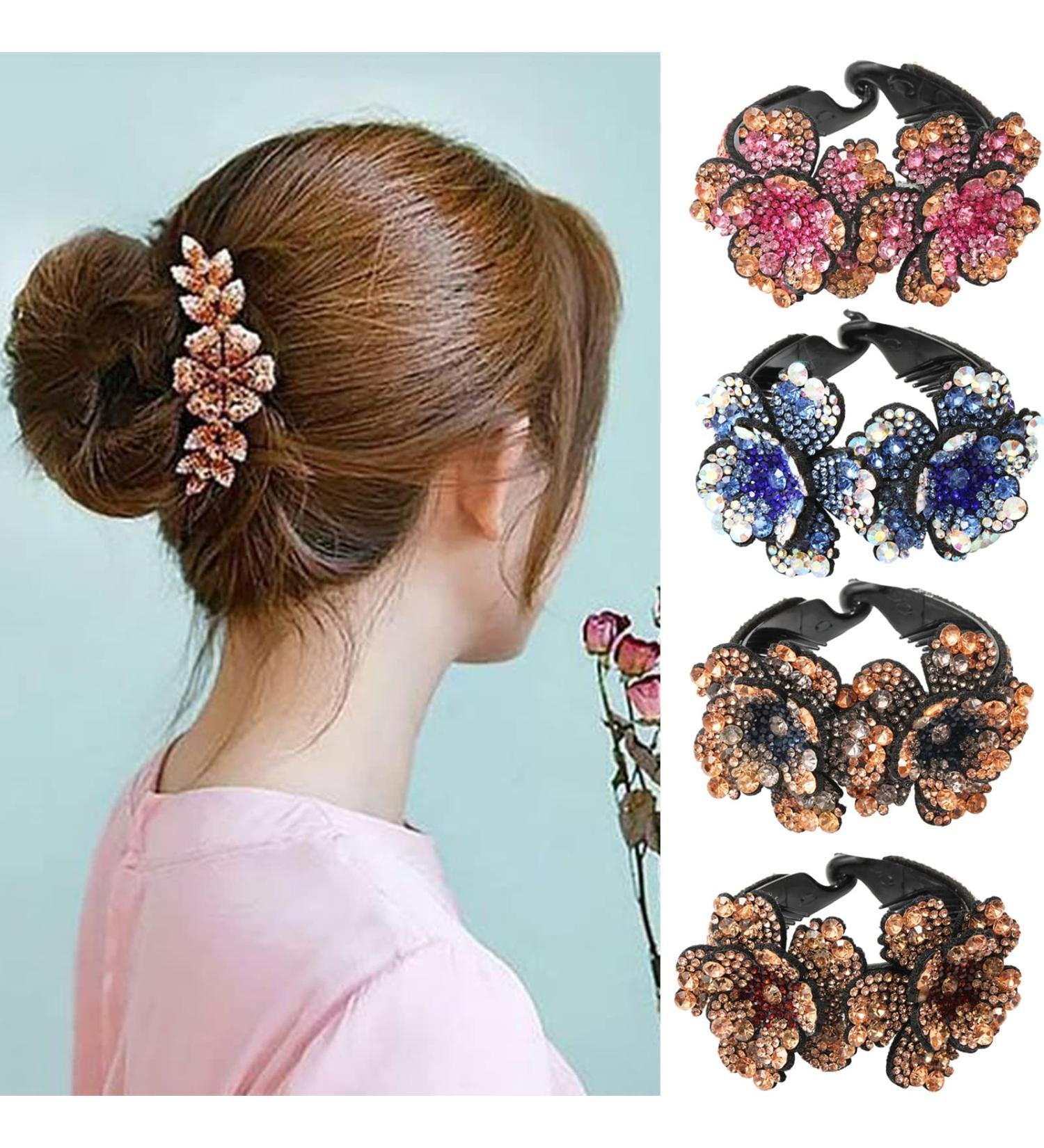 Claws Hair Rhinestone Bun Holders - Multicolor Crystal Hairpin Ponytail Clips for Women and Girls - Hair Accessories - Buy Online on GoSupps.com