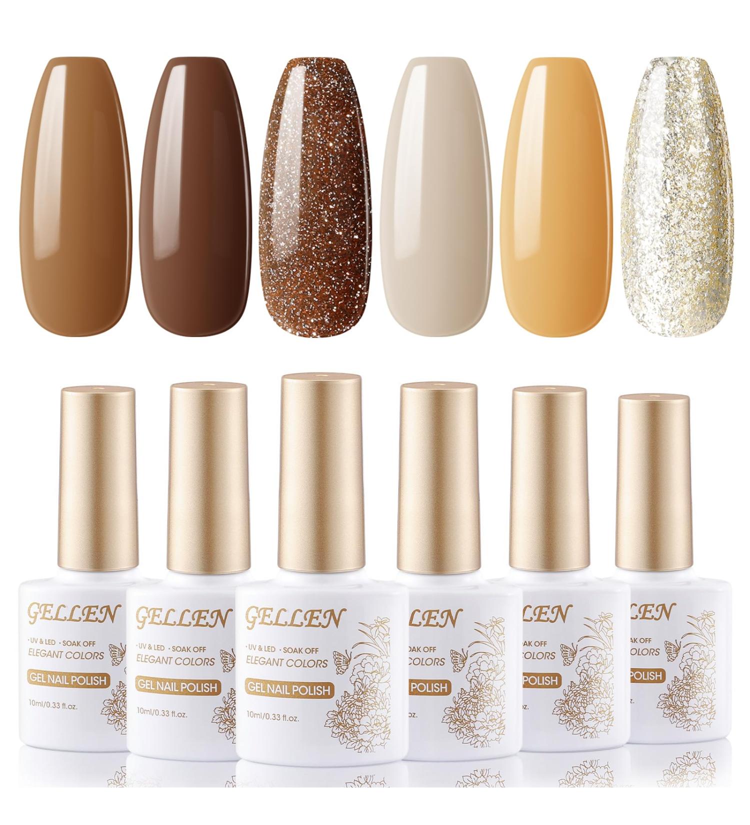 Gellen Gel Nail Polish Set 6 Colors 10ML Fall Winter Brown Coffee Glitter Orange Golden Chocolate Autumn Gel Polish UV Soak Off UV Gel X Nail Art Manicure Salon DIY at Home Halloween Nails Gift Whisper of Autumn - Buy Online on GoSupps.com