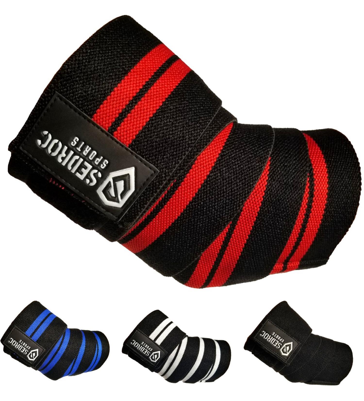 Sedroc Sports Weight Lifting Elbow Wraps Powerlifting Support Sleeves Straps - Pair Red