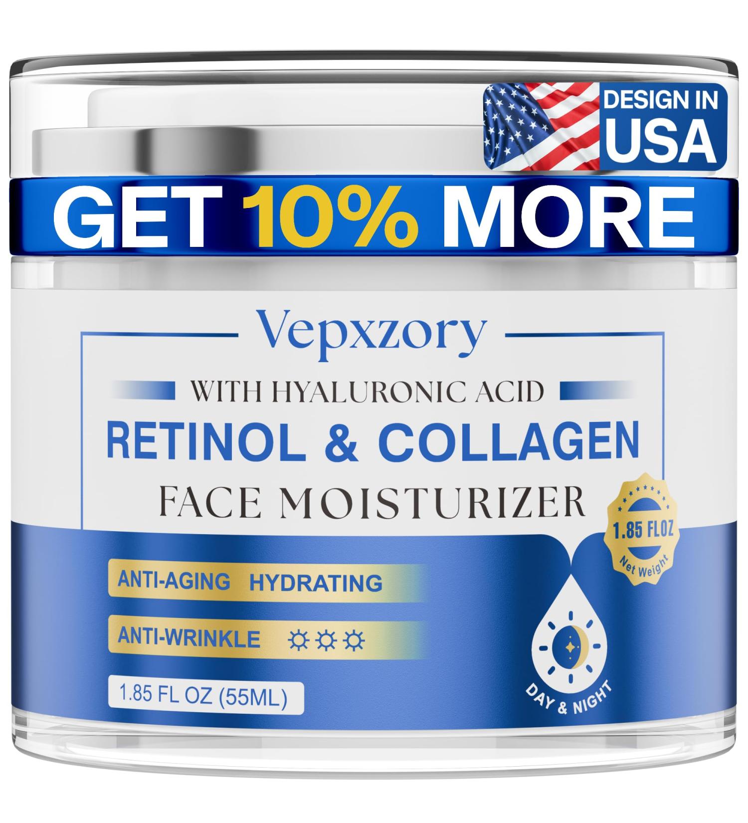Vepxzory Face Moisturizer Retinol Cream For Face Anti Aging Face Cream Day-Night Neck Cream With Hyaluronic Acid Wrinkle Cream For Women - Buy Online on GoSupps.com