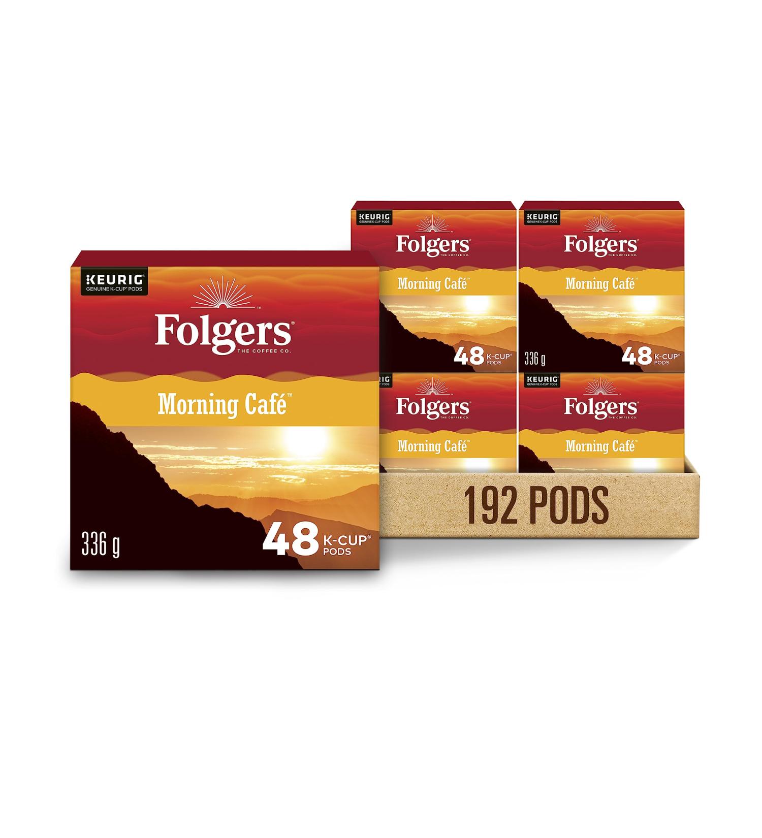 Folgers Morning Cafe Light Roast Coffee Single-Serve K-Cup Pods For Keurig Coffee Makers 192 Count (4 Boxes) Morning Caf 48 count (Pack of 4) - Buy Online on GoSupps.com