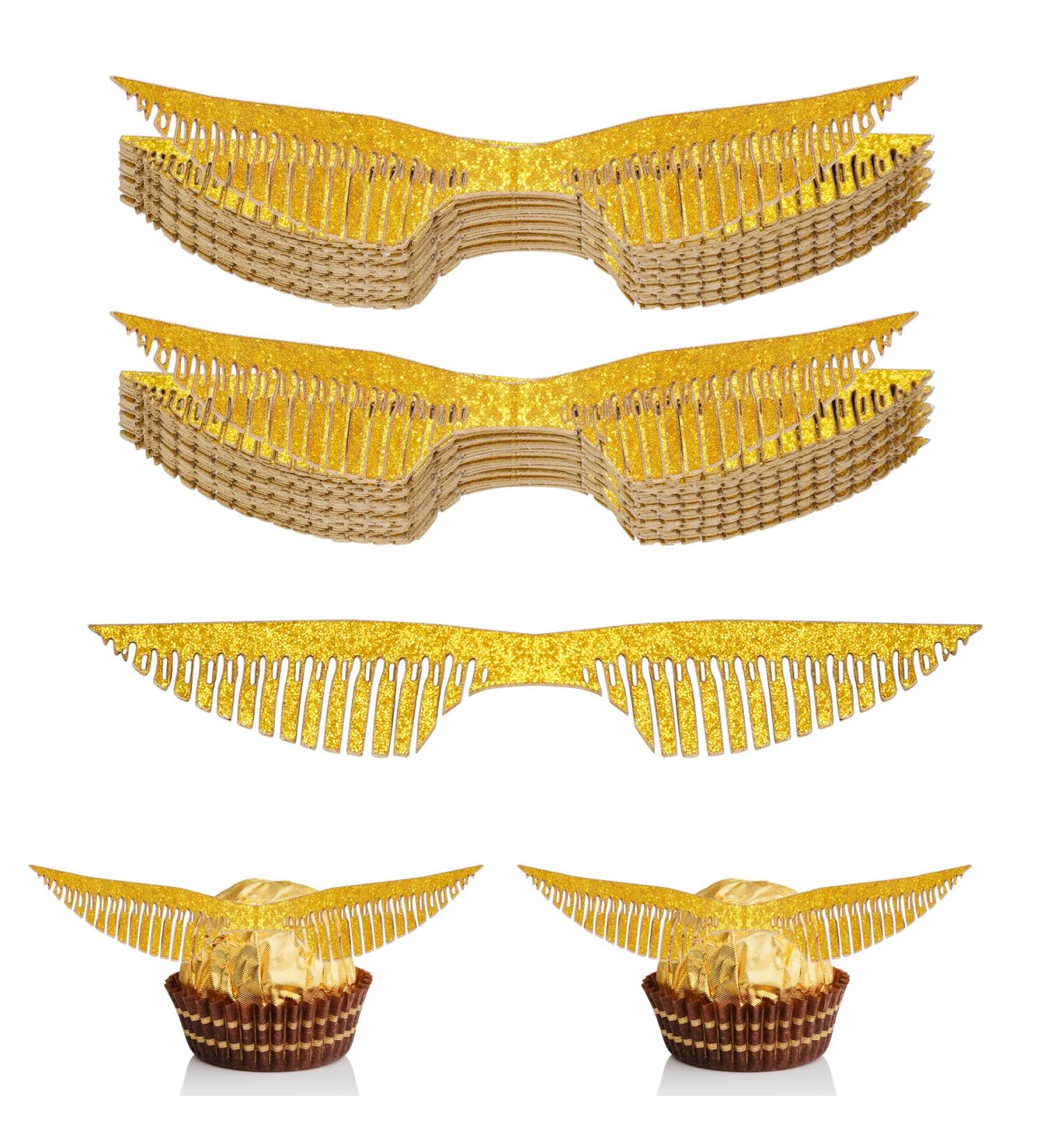 50 PCS Wizard Party Chocolate Decoration Golden Wings Chocolate Cupcake Toppers Decor with Glue Point Hollowed Party Supplies (E 50) 50 E - Buy Online on GoSupps.com