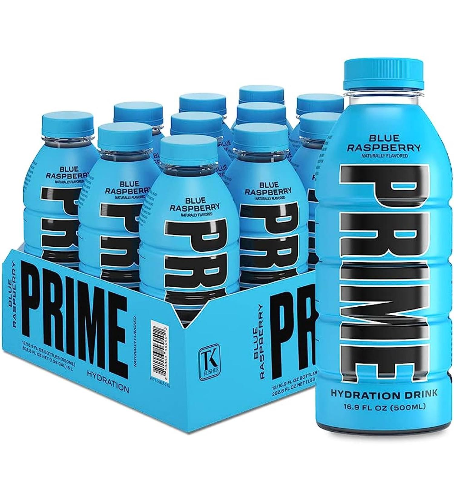 Prime Hydration Drink Sports Beverage "BLUE RASPBERRY " Naturally Flavored 10% Coconut Water 250mg BCAAs B Vitamins Antioxidants 835mg Electrolytes 25 Calories per 16.9 Fl Oz Bottle (Pack of 12) Blueberry 500 ml (Pack of 12) - Buy Online on GoSupps.com