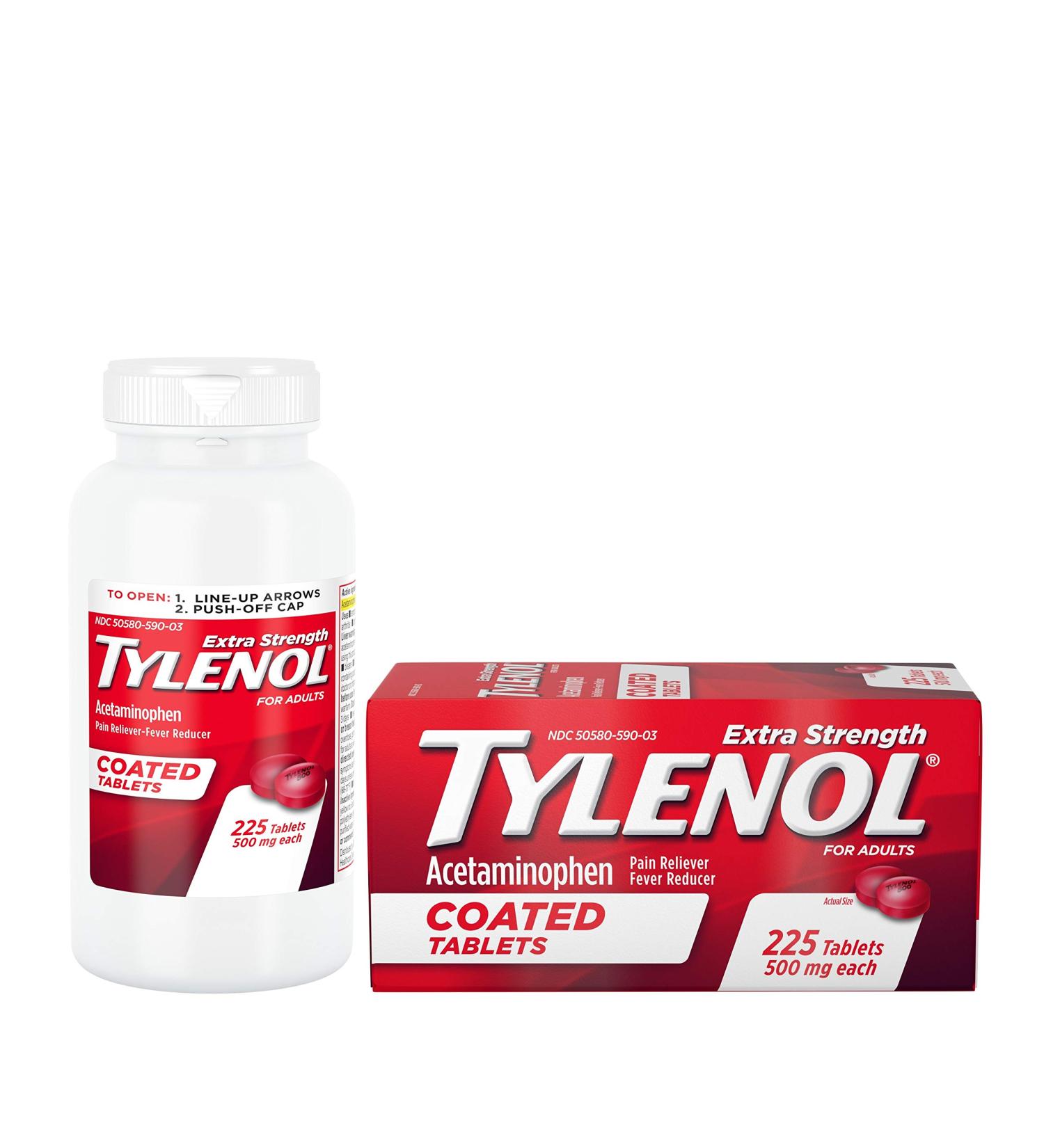 Tylenol Extra Strength Coated Tablets - 225 ct - Adult Pain Relief & Fever Reducer - Buy Online on GoSupps.com