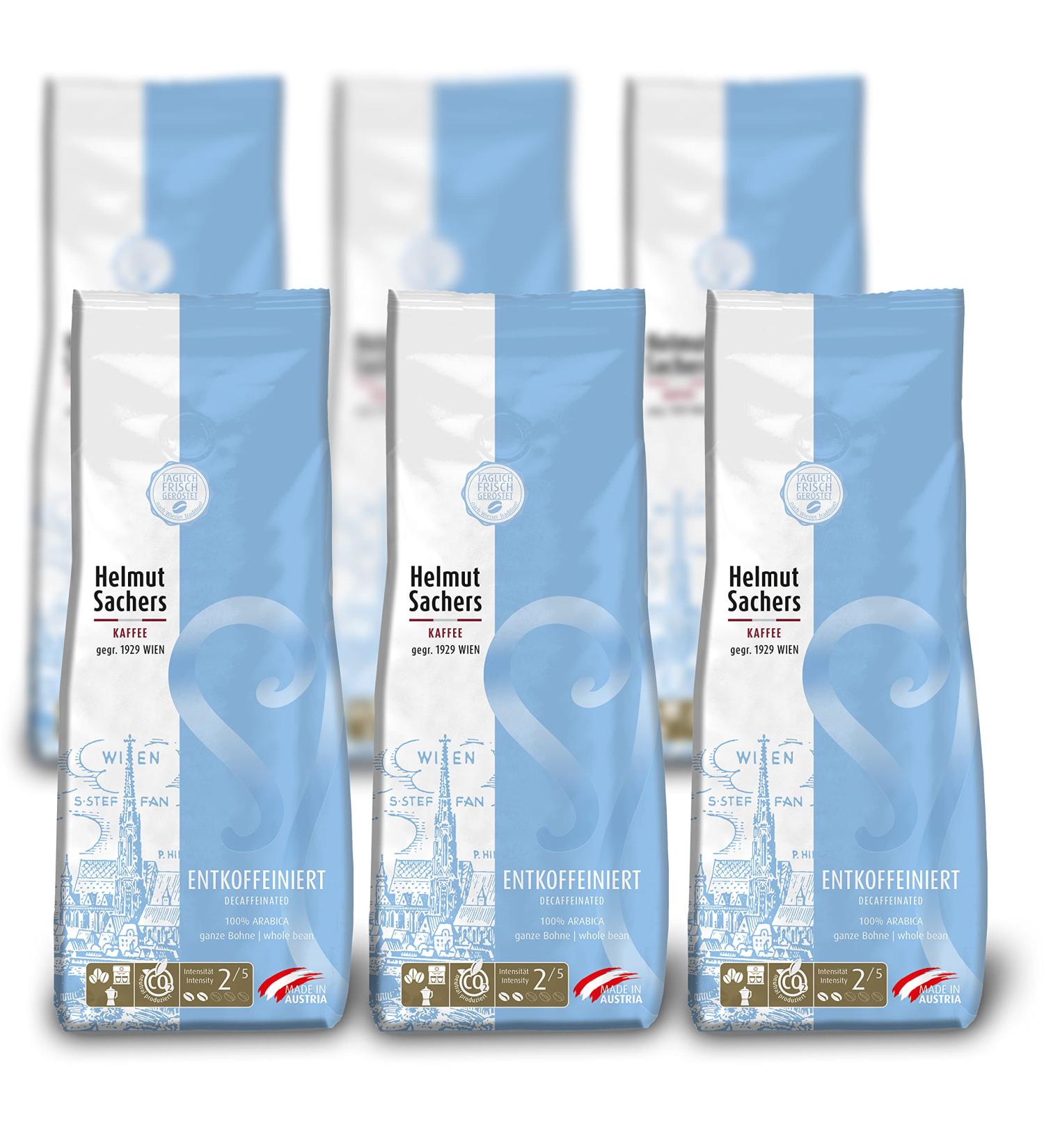 Helmut Sachers Kaffee - Decaffeinated - Intensity 2/5 - 100% Arabica - Whole Coffee Beans - 6 x 500 g - Buy Online on GoSupps.com