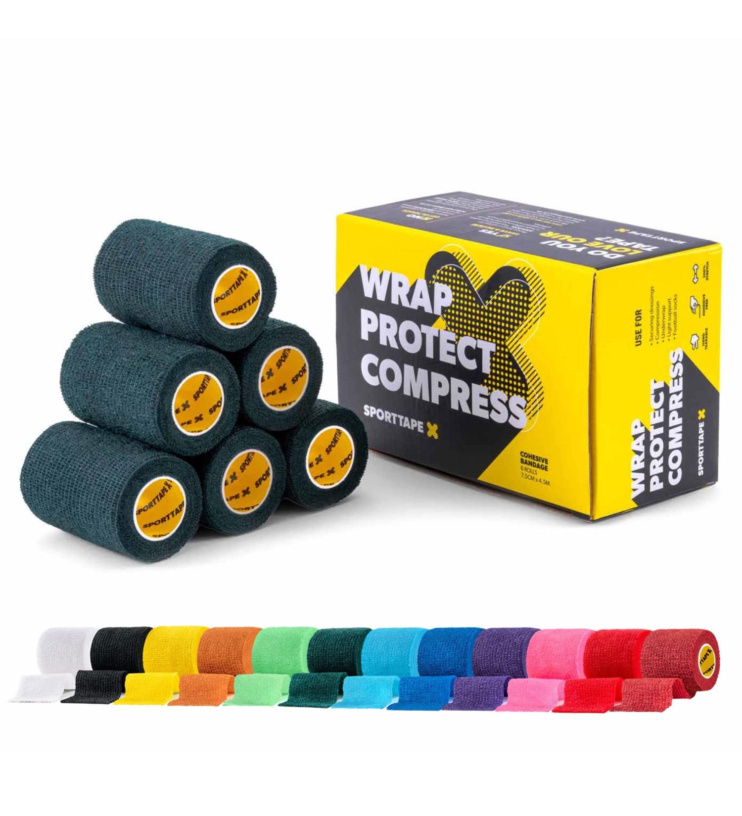 6 Rolls SPORTTAPE Self-Adhesive Football Sock Tape | 7.5cm x 4.5m - Dark Green | Cohesive Bandage - Pet Bandage Vet Wrap for Dogs & Horses | Compression Bandage Shin Pad Tape Football Ankle Tape Dark Green 7.5x450 cm (Pack of 6) - Buy Online on GoSupps.com