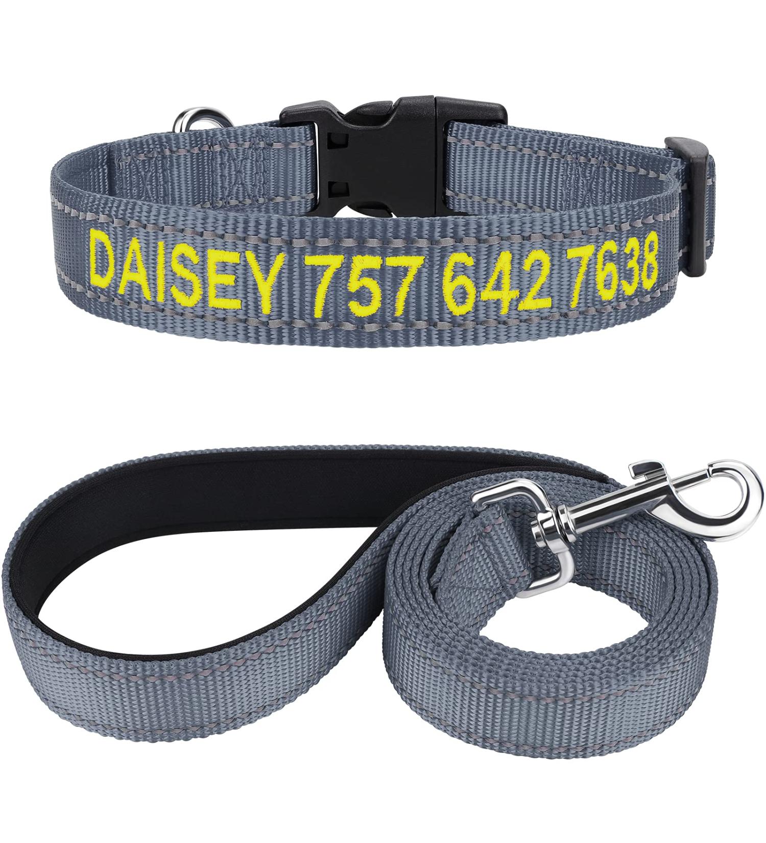 Tagme Personalized Reflective Dog Collar & Leash Set for Large Dogs - XL Gray - 1.5m Double-Sided Leash - Buy Online on GoSupps.com