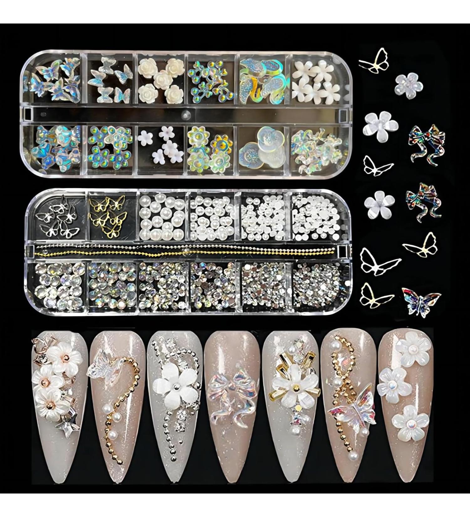 3D Nail Art Charms Butterfly Bowknot Flower Rhinestones Nail Charms Luxury Nail Pearls Crystal Nail Art Gems DIY Nail Decorations Multi Shape Nail Jewelry Nail Art Accessories for Party Wedding - Buy Online on GoSupps.com