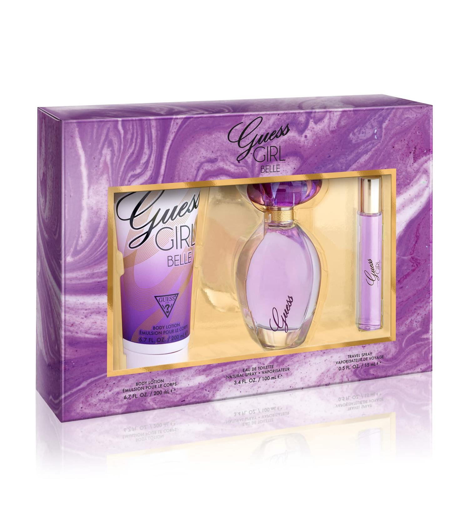 GUESS Girl Belle Eau de Toilette 3 Piece Gift Set - Perfume Spray 3.4 Fl. Oz. Travel Spray 0.5 Fl. Oz. & Body Lotion 6.7 Fl. Oz. 1 Count (Pack of 1) - Buy Online on GoSupps.com