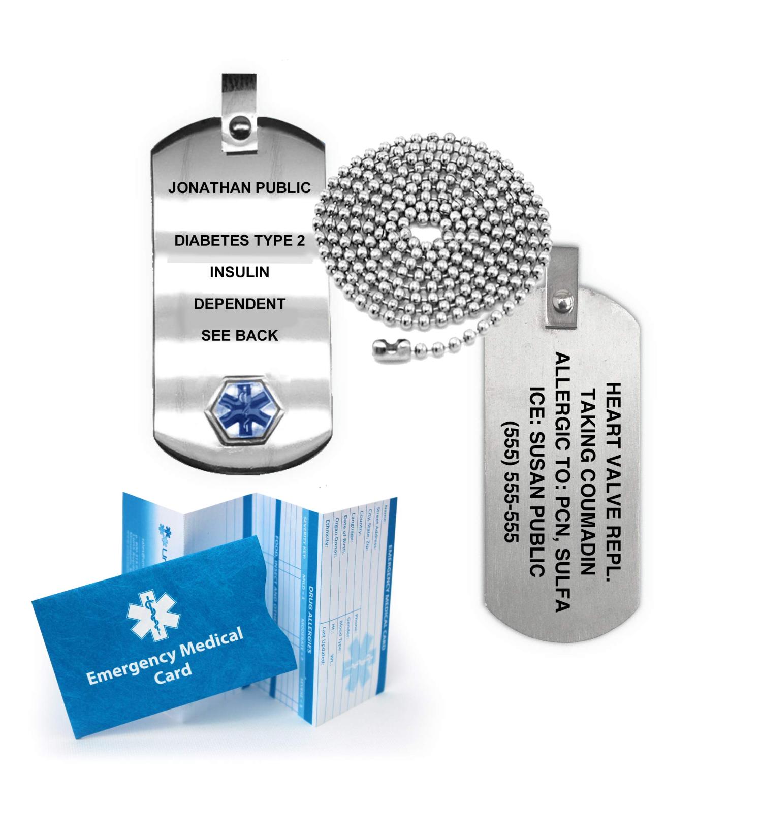 Custom Engraved Medical Alert ID Anodized Titanium Dog Tag with 27" Chain - Silver | International Shipping Available - Buy Online on GoSupps.com