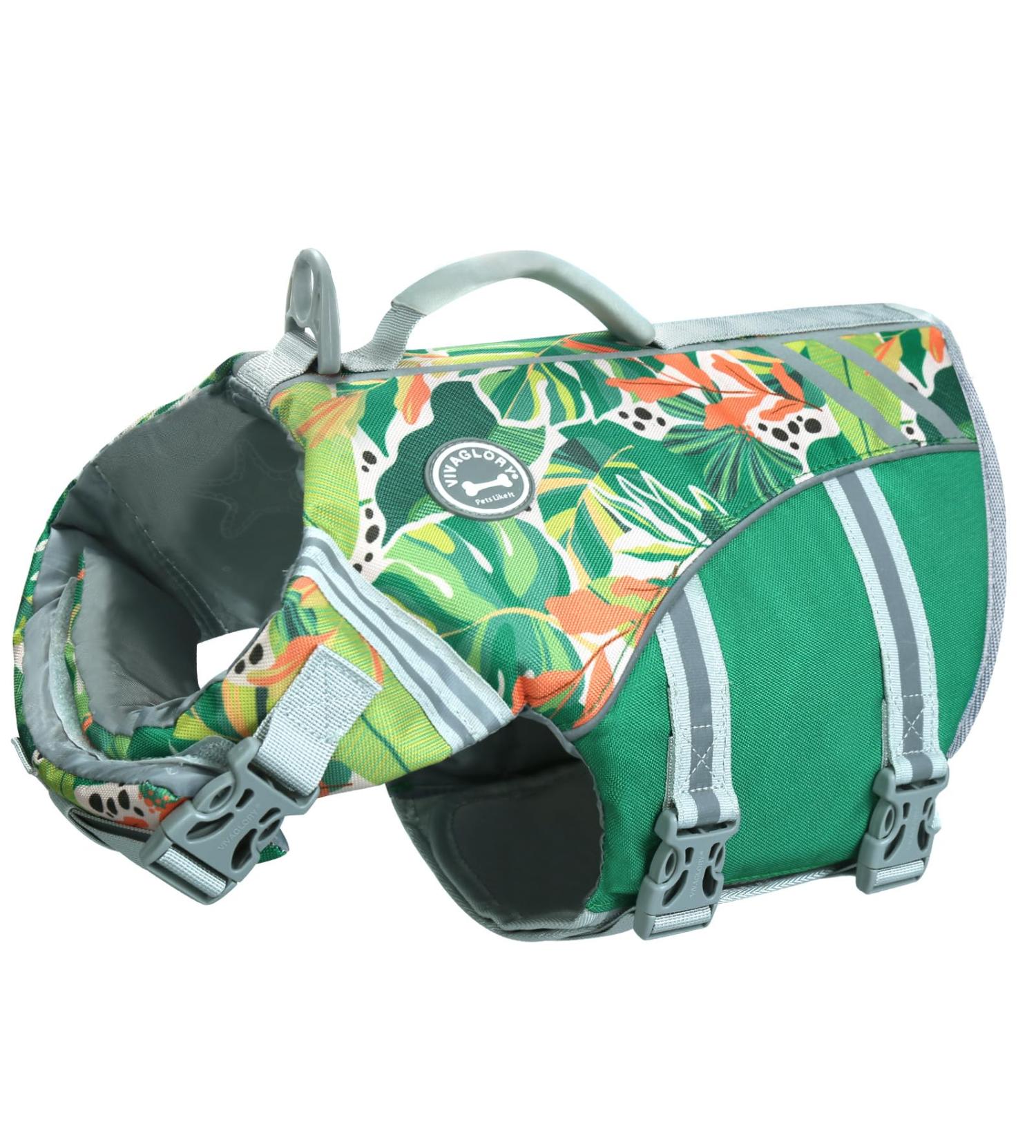 Vivaglory Sports Style Life Jacket for Dogs - Adjustable Durable & Safe Buoyancy Vest for Small Dogs (Green S: 48-58 cm Chest) - Buy Online on GoSupps.com