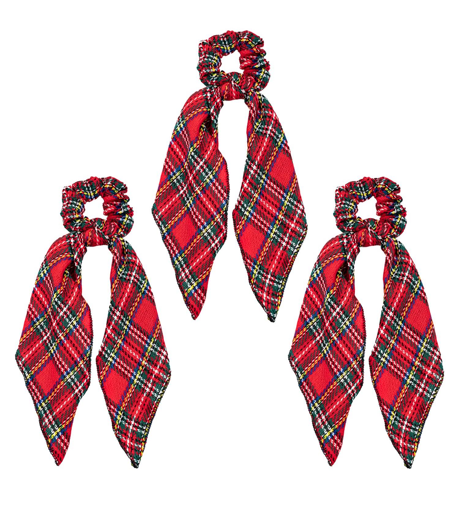 Miaija 3Pieces Chrismas Tartan Scrunchies Red Tartan Scottish Hair Scrunchie Ribbon Bow Hair Ropes Scrunchy Hair Accessories for Women Girls - Buy Online on GoSupps.com