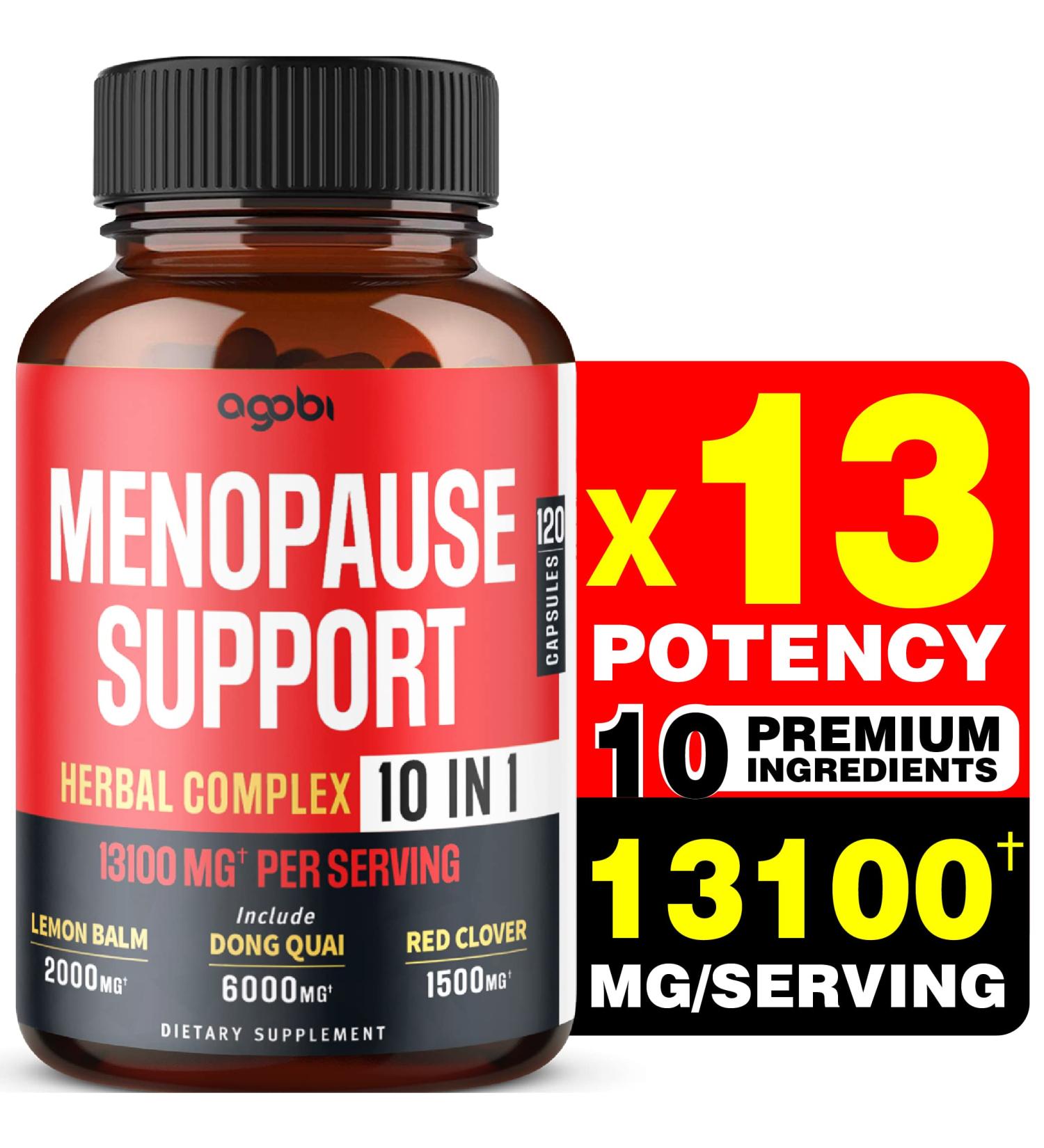 Agobi Menopause Support for Women Health 13100 Mg - 10in1 with Dong Quai & Red Clover - Balance Body & Mood - 120 Capsules - Buy Online on GoSupps.com