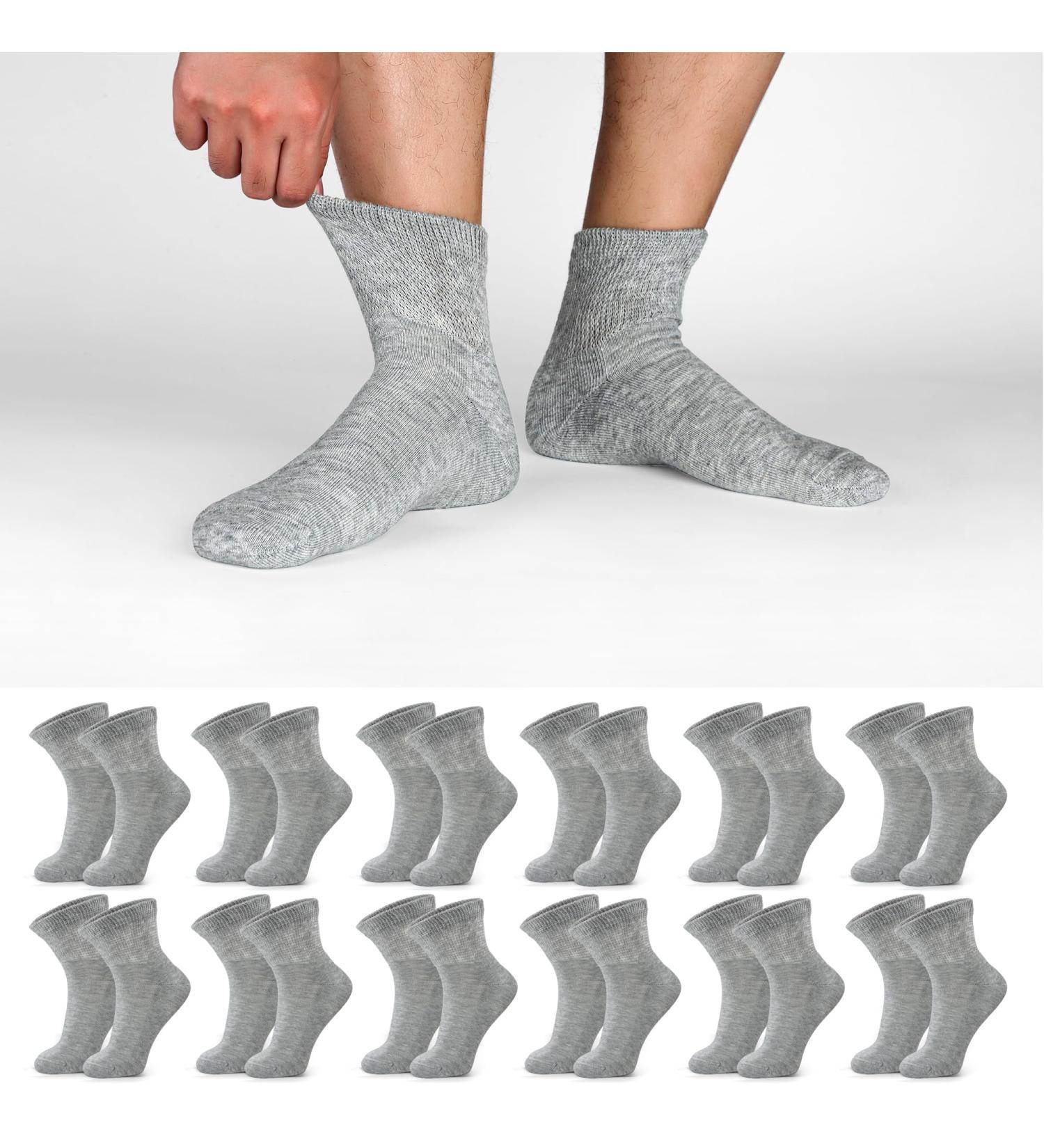LIN Diabetic Socks for Men & Women - Non-Binding Circulatory Extra Wide Top - Ideal for Edema, Neuropathy & Lymphedema - Quarter/Gray - 12 Pairs - Size 10-13 - Buy Online on GoSupps.com