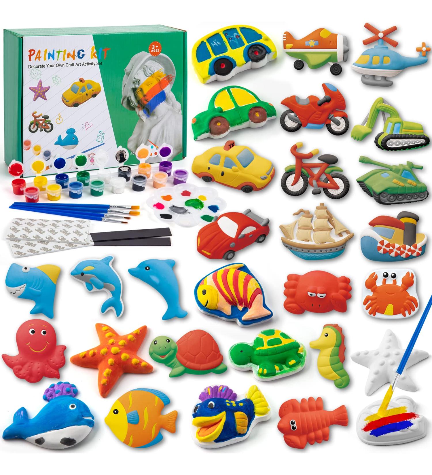 Tigerhu Arts and Crafts for Kids - 27 Painting Figurines with Paint, Pens, Brush, Palette, Magnets, Stickers - DIY Painting Kit for Ages 4-8 - Buy Online on GoSupps.com