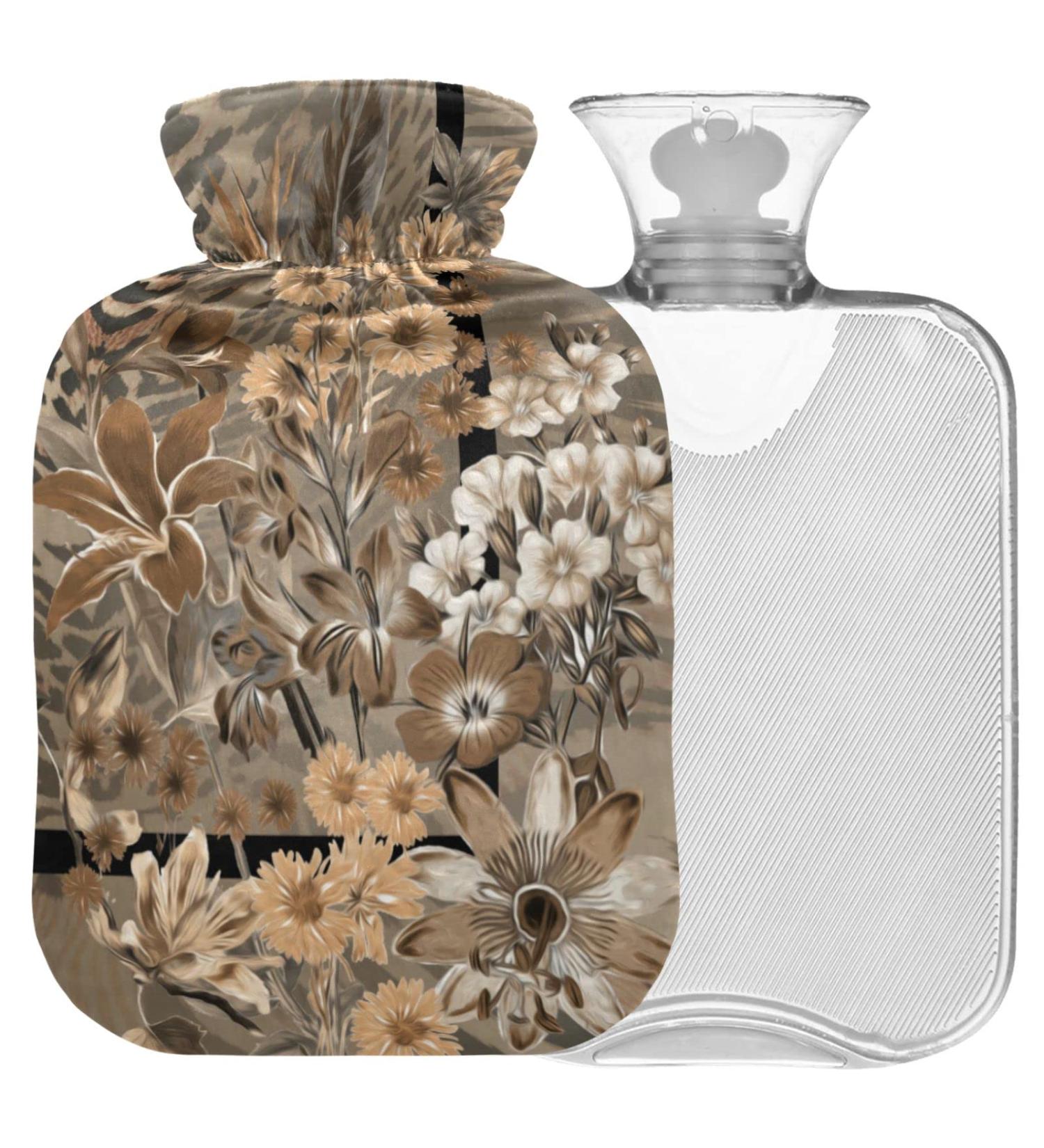 Shop Naanle Hot Water Bottle with Cover - Flower Leopard Print | 1L Heat Therapy for Back Pain Relief & Warmth - Buy Online on GoSupps.com