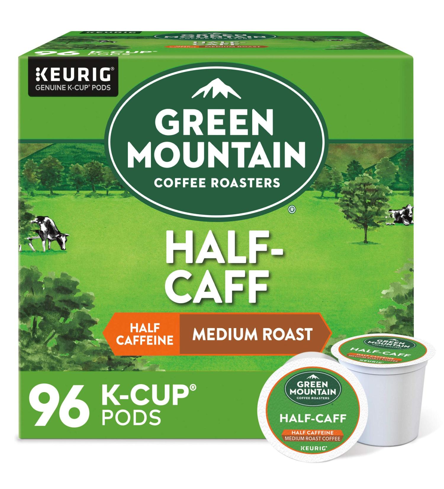 Green Mountain Coffee Half Caff K-Cup Pods - Medium Roast, 96 Count - Buy Online on GoSupps.com