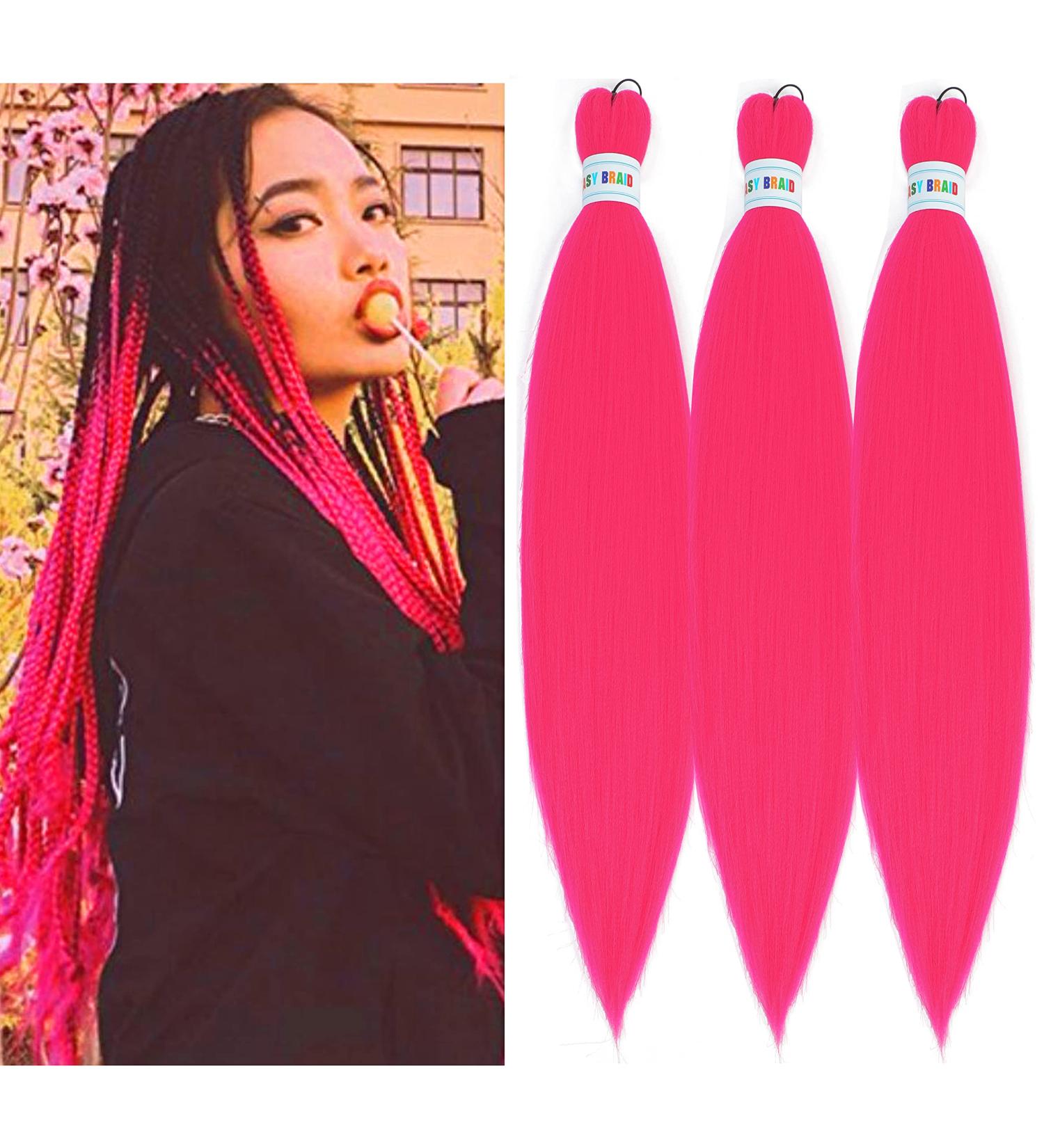Rose Pink Pre Stretched Braiding Hair Extensions 26inch 3packs - Yaki Texture Crochet Hair Braids - Buy Online on GoSupps.com