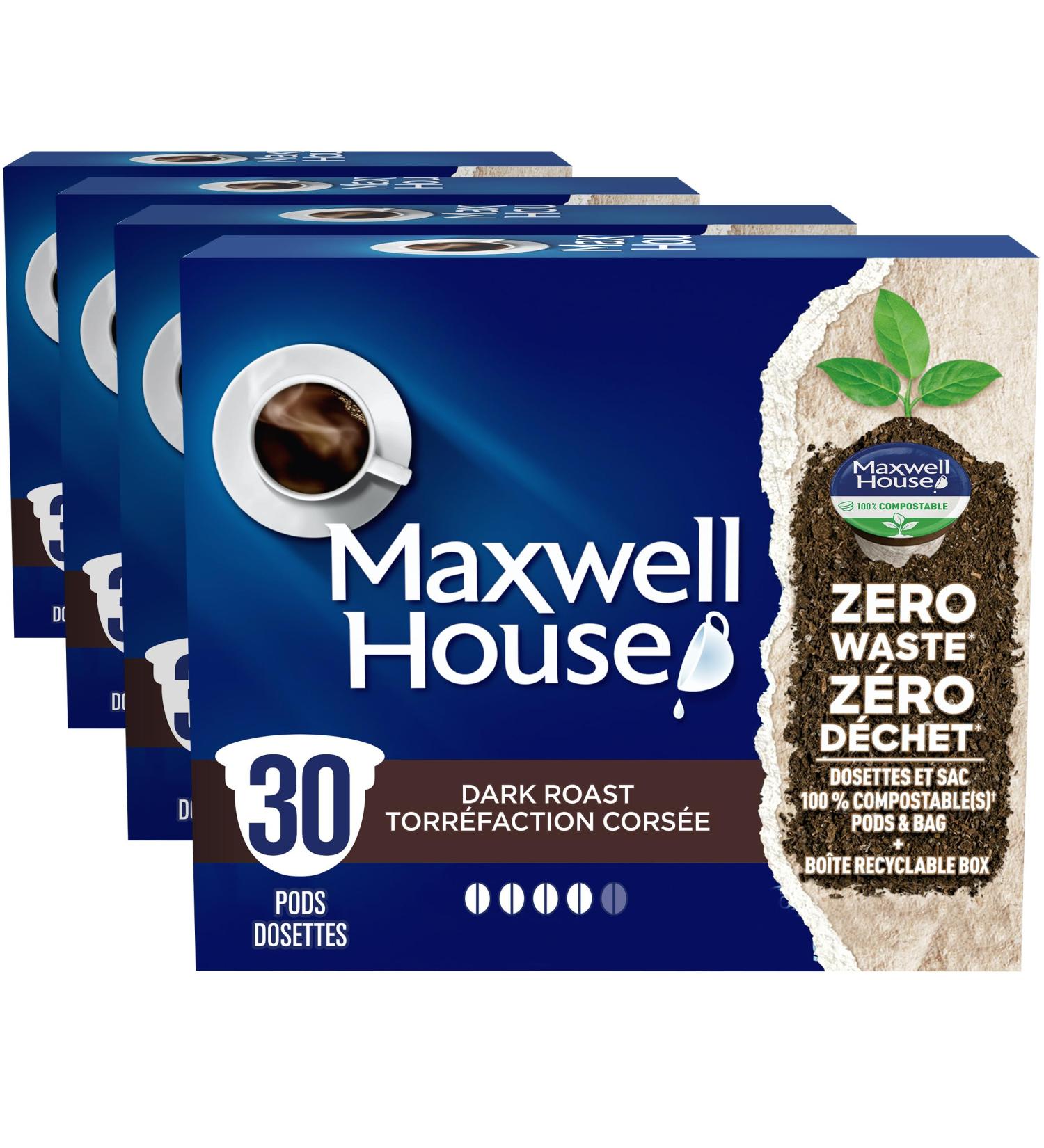 Maxwell House Dark Roast Coffee 100% Compostable K Cup Coffee Pods 292g (4 Boxes of 30 Pods) Dark Roast Dark Roast 120 count (Pack of 1) - Buy Online on GoSupps.com