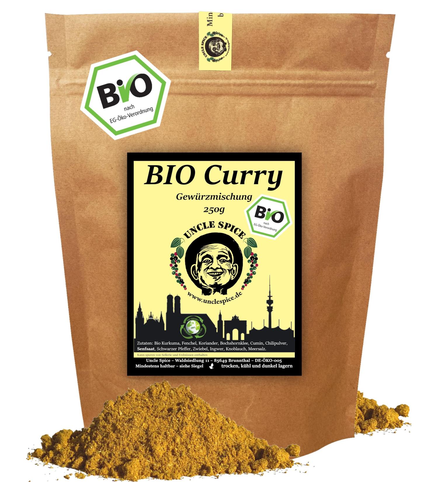 Uncle Spice Bio Curry Spice Mix 250g - Authentic Madras Curry Powder Premium Quality No Additives - De- KO-005 - Perfect for Sauces & Currywurst - Buy Online on GoSupps.com