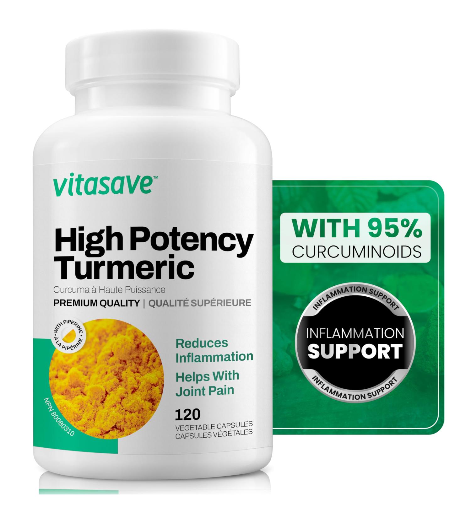 Vitasave Turmeric Curcumin 500mg | Turmeric Supplements with Piperine (Black Pepper) | Joint Pain Relief & Anti Inflammatory | High Potency Antioxidant Supplement | Gluten-Free Non-GMO | 120 Capsules - Buy Online on GoSupps.com