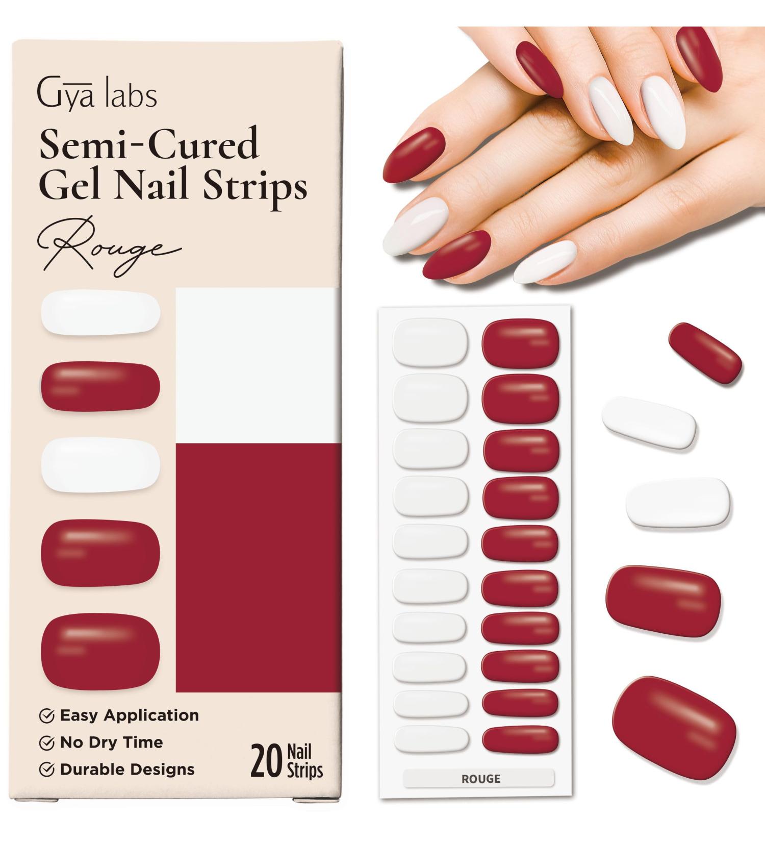 Gya Labs Nail Stickers | Long Lasting Semi Cured Gel Nail Strips (20 Pcs) - Nail Art Kit for Women | Classic Rouge Nail Wraps Stick on Nails - Buy Online on GoSupps.com