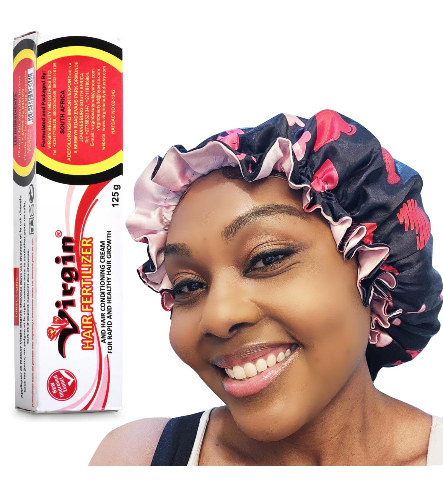 Satin Bonnet Bundle with Virgin Hair Fertilizer (125g) - Healthy Hair Growth Conditioning Cream | Shop Internationally - Buy Online on GoSupps.com