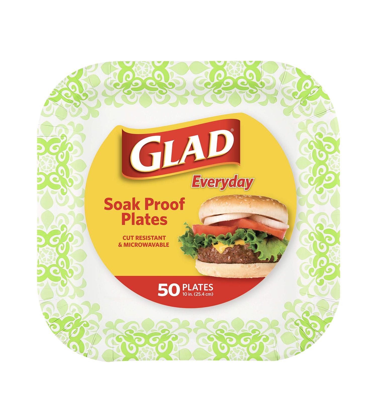 Glad Tabletop Square Disposable Paper Plates - 50 Count Pack | Soak Proof, Cut Proof, Microwaveable Heavy Duty Plates for All Occasions - Buy Online on GoSupps.com