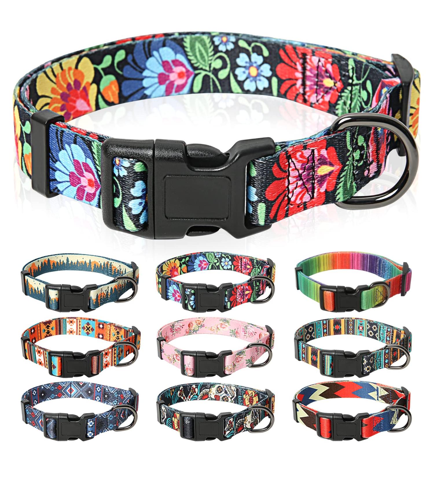 Heele Adjustable Dog Collar for Small & Medium Dogs - Patterned Comfort Collar for Puppies - Wild Flowers Design (XS 21.6-28cm) - Buy Online on GoSupps.com