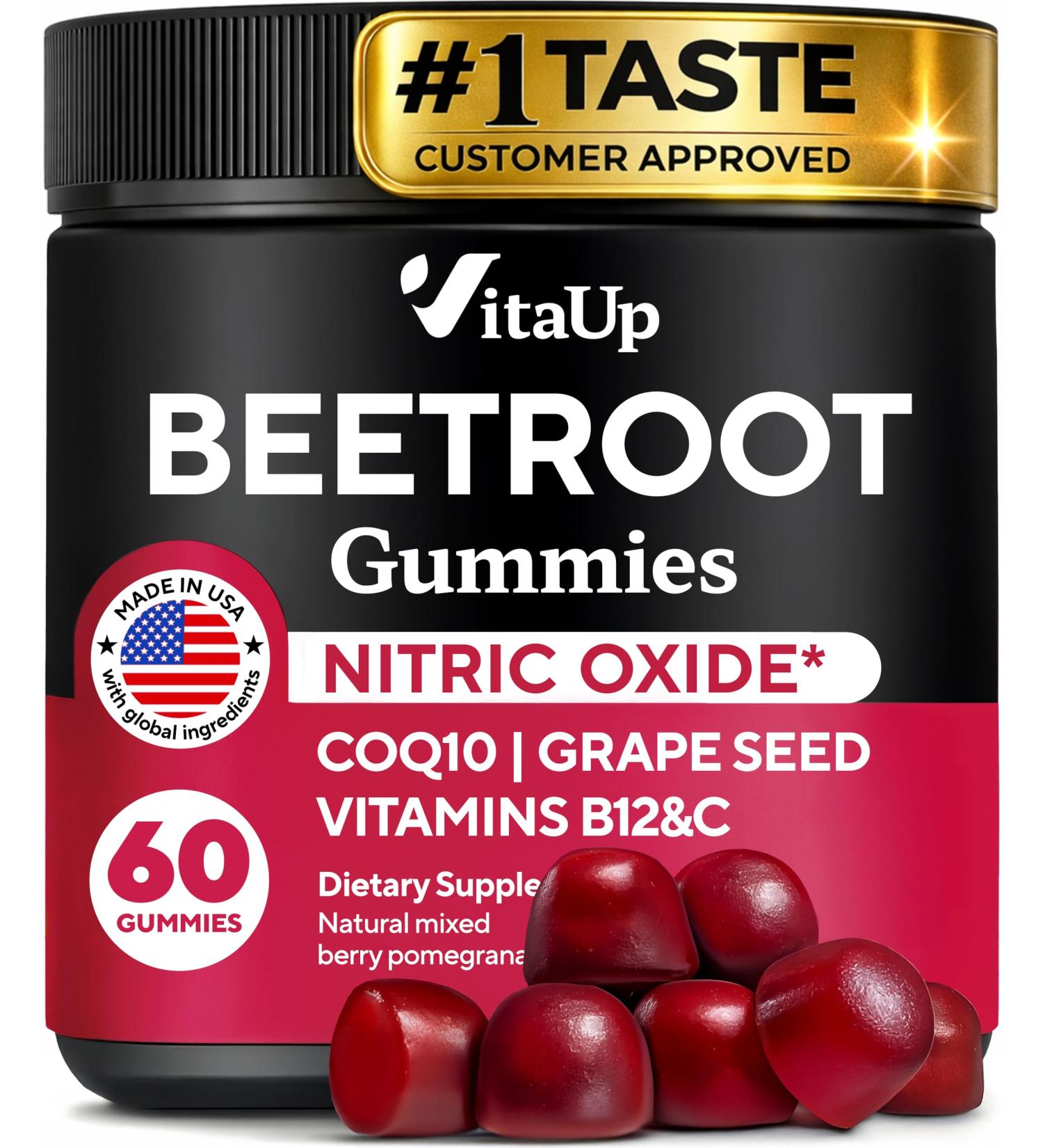 Beet Root Gummies Nitric Oxide Beets Supplements with CoQ10 Grape Seed Vitamin C B12 & B3 60 Beets Chews Gummies 60 Count (Pack of 1) - Buy Online on GoSupps.com