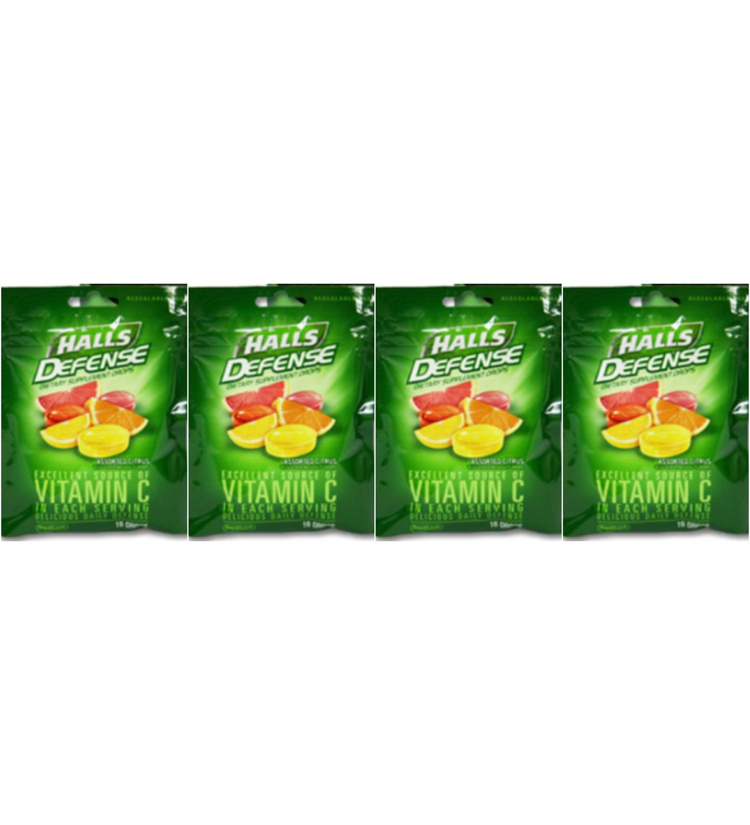 Lot of 4 Bags Halls Defense Vitamin C Drops 14ct/Bag