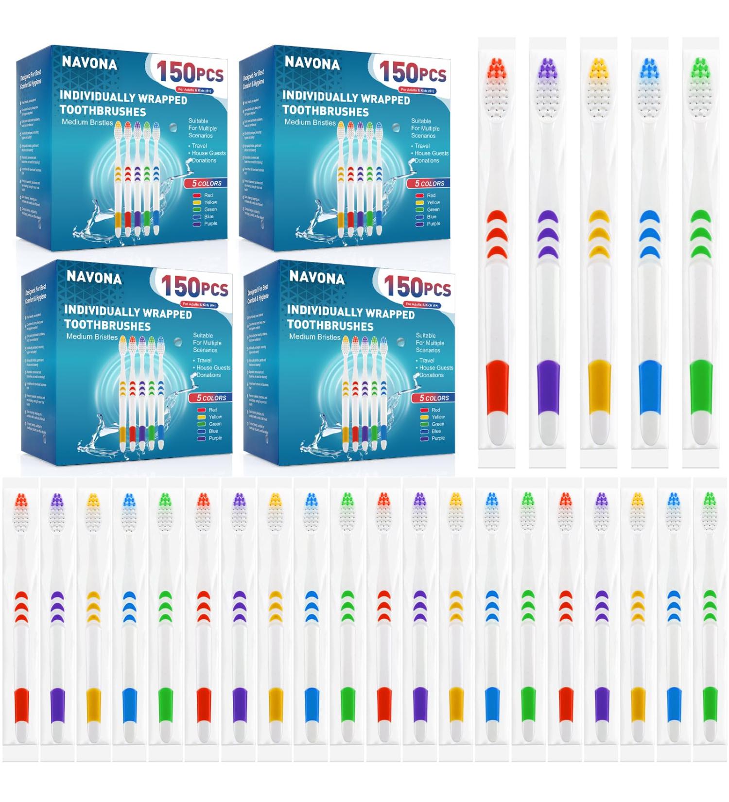 Navona 600 PCS Bulk Toothbrush Pack - Colorful Ergonomic Soft Bristles for Travel Hotel & Donation | Ideal for Adults & Kids - Buy Online on GoSupps.com