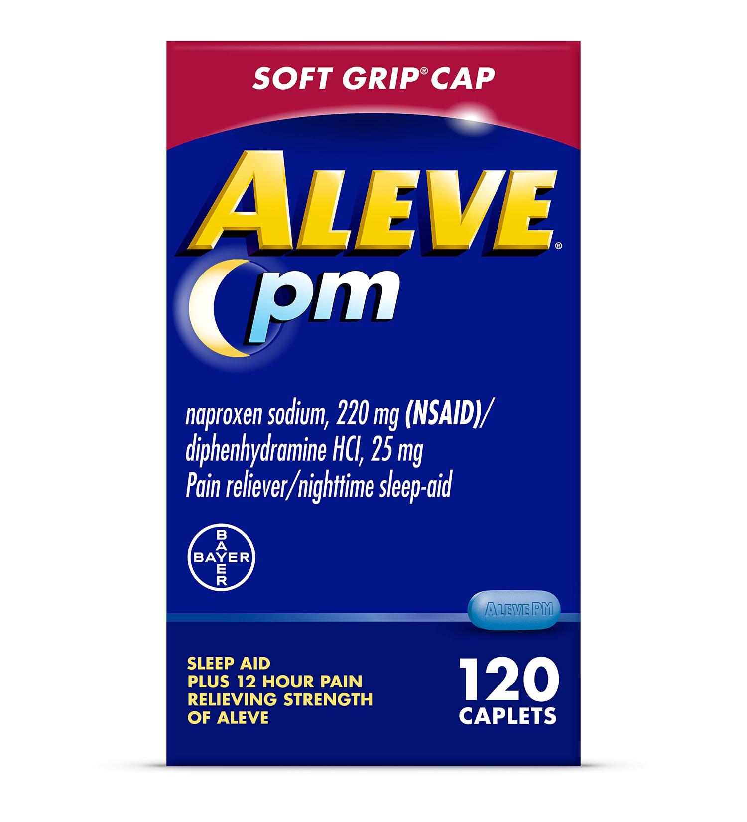Aleve Pain Relief & Nighttime Sleep Aid Naproxen Sodium Caplets - 120 Count - Buy Online on GoSupps.com