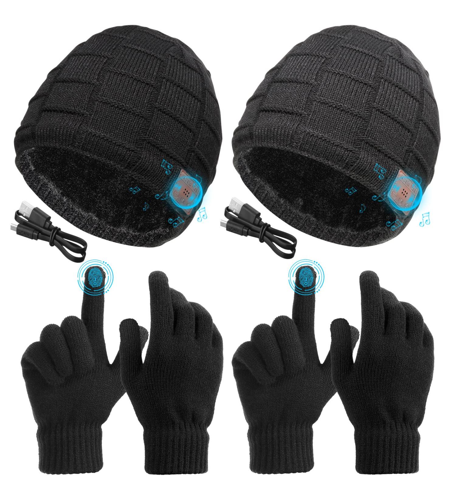Bluetooth Beanie Set - 2 Wireless Bluetooth Hats + 2 Winter Touchscreen Gloves | Perfect Christmas Gift for Men, Women, Teens - Buy Online on GoSupps.com
