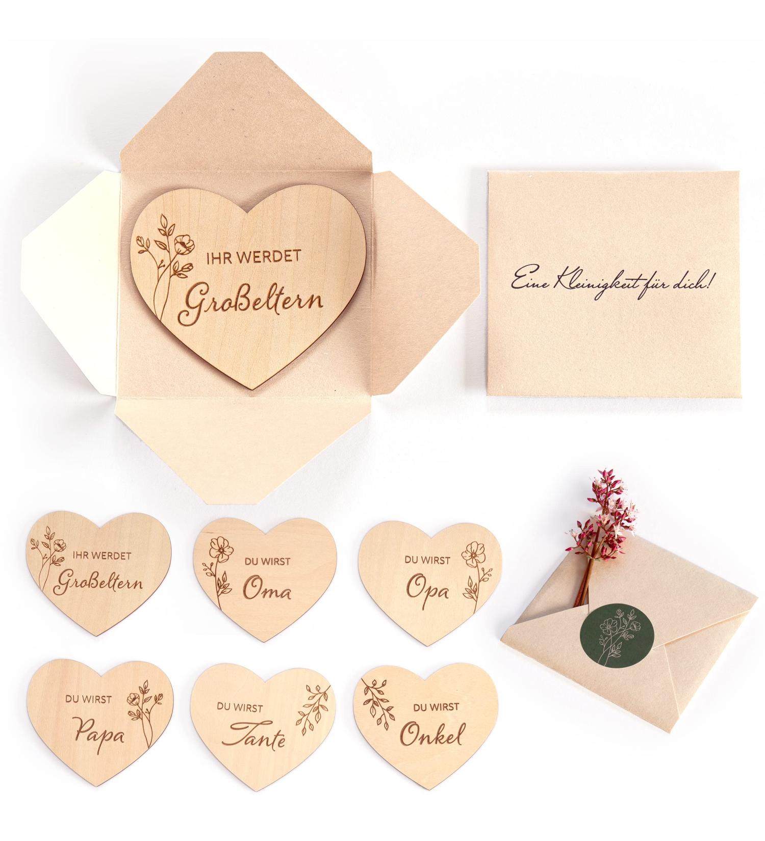 Pregnancy Announcement Surprise Envelopes | 6 Wooden Hearts for Fun Gender Reveal | Perfect Gifts for Dads Grandparents Aunts & Uncles - Mikito - Buy Online on GoSupps.com
