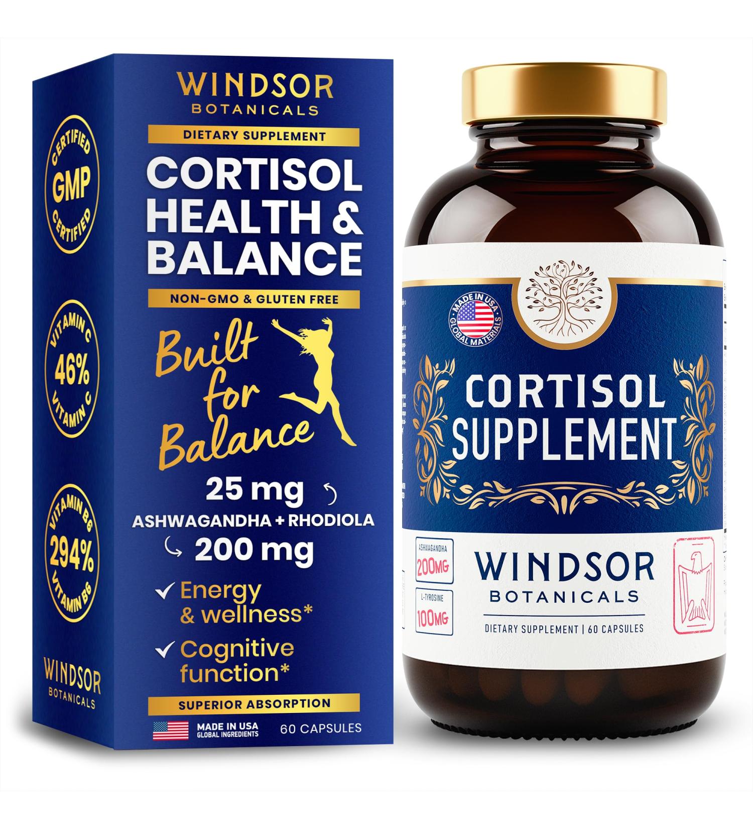 15-IN-1 Cortisol Supplements for Women & Men - Cortisol Reducer Manager with Ashwagandha Acerola L-Tyrosine Vitamin C B6 - Mood Stress Relief Restful Sleep Support - 60 Capsules 60-Day Supply - Buy Online on GoSupps.com