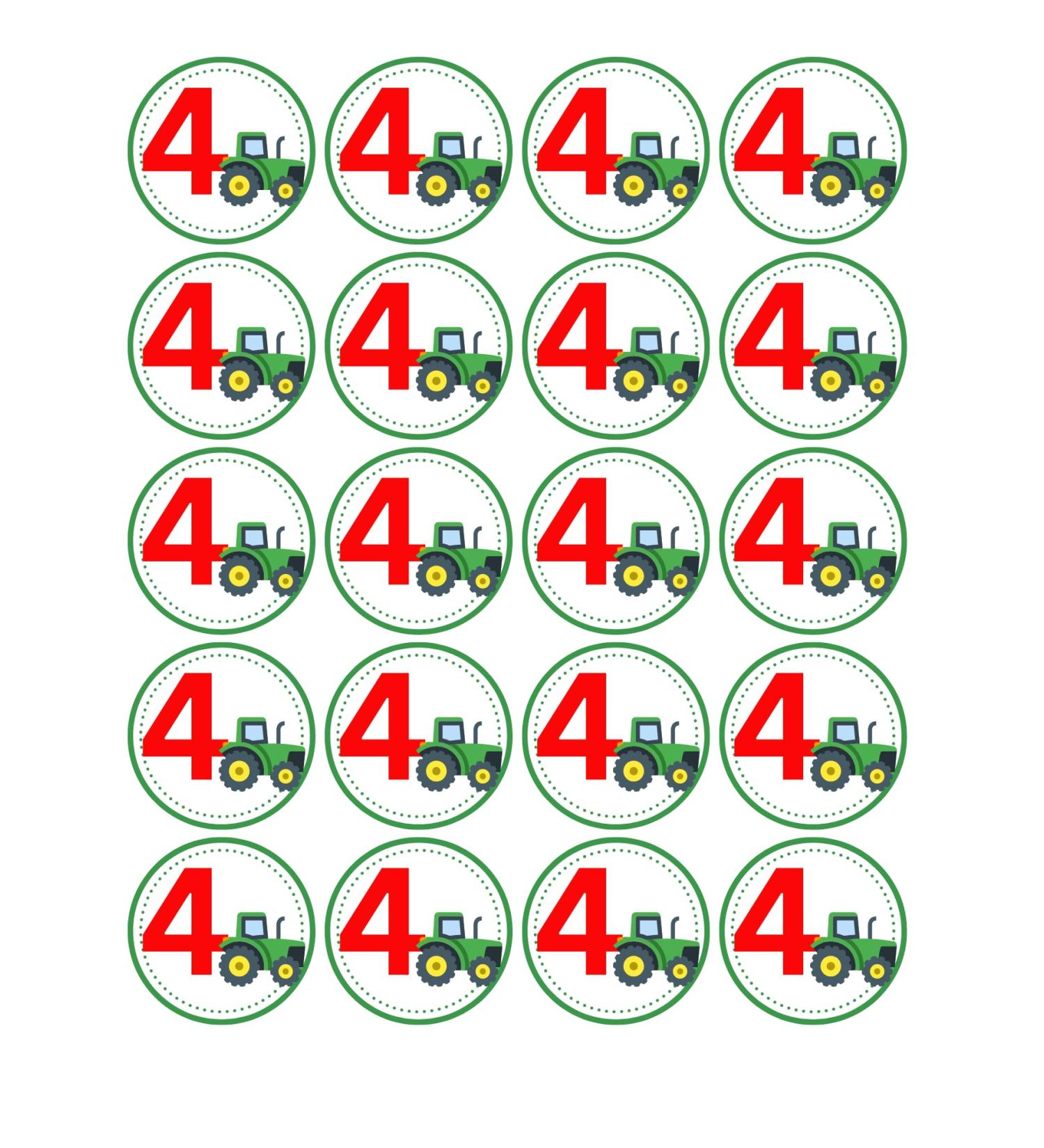 20 x EDIBLE Personalised Tractor 4th birthday cupcake toppers wafer/icing uncut (icing paper)