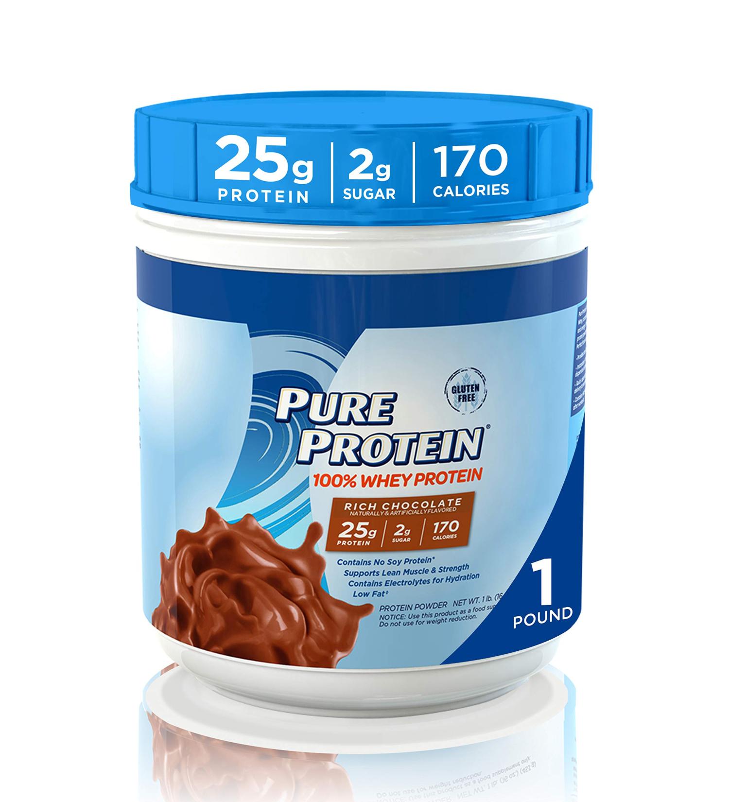 Pure Protein 100% Whey Protein - Rich Chocolate Flavor | 1 lb (453 g) - Buy Online on GoSupps.com