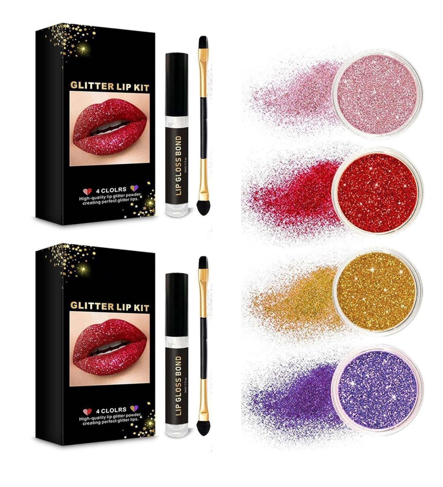 Sheglittary Glitter Lip Kit | 4 Color Diamond Lip Gloss Set with Primer & Brush for Women - Shop Internationally - Buy Online on GoSupps.com