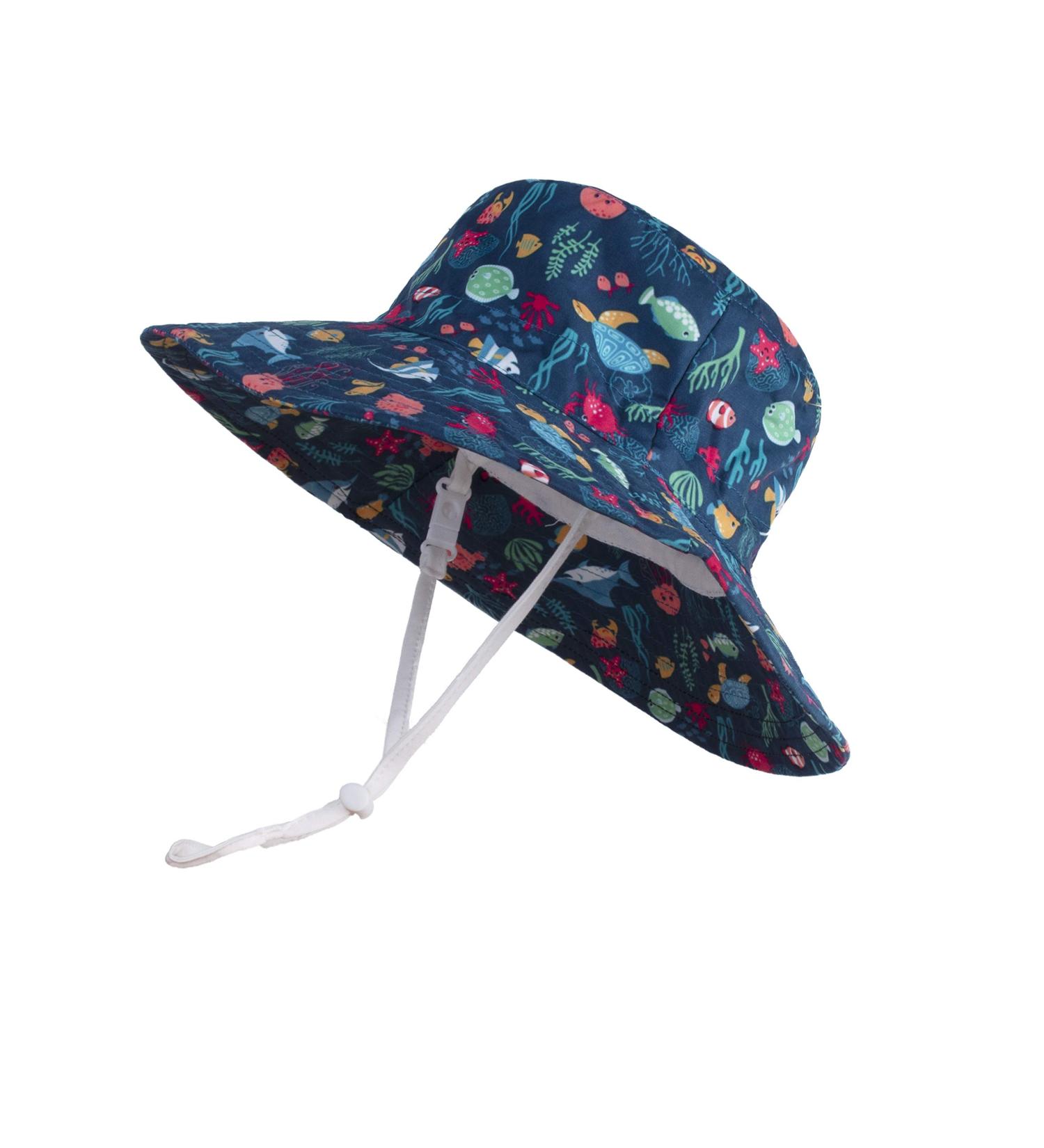 LANGZHEN Baby Girls Beach Sun Protection Hat with Chin Strap, Undersea Navy, 2-4 Years - Buy Online on GoSupps.com