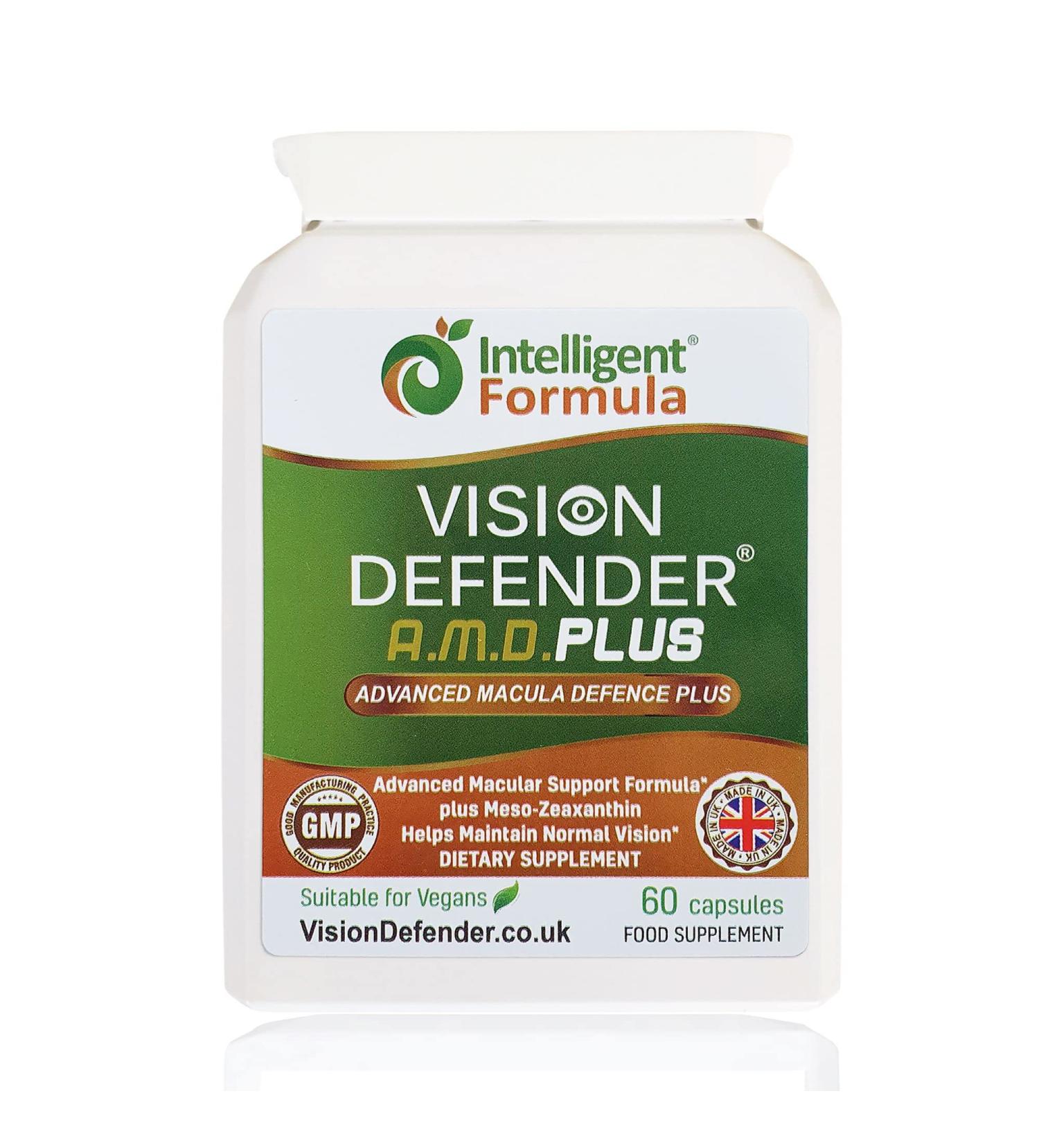 Vision Defender Plus: AREDS2 Eye Supplement with Lutein, Zinc & Meso-Zeaxanthin | 60 Vegan Capsules - Buy Online on GoSupps.com