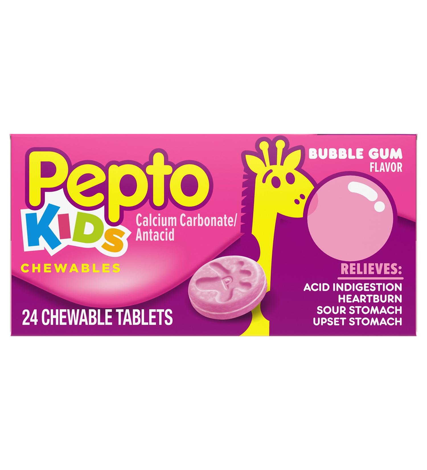 Pepto Kid's Bubblegum Chewable Tablets - 24 ct - Relief for Heartburn, Indigestion, and Upset Stomach in Children - Buy Online on GoSupps.com