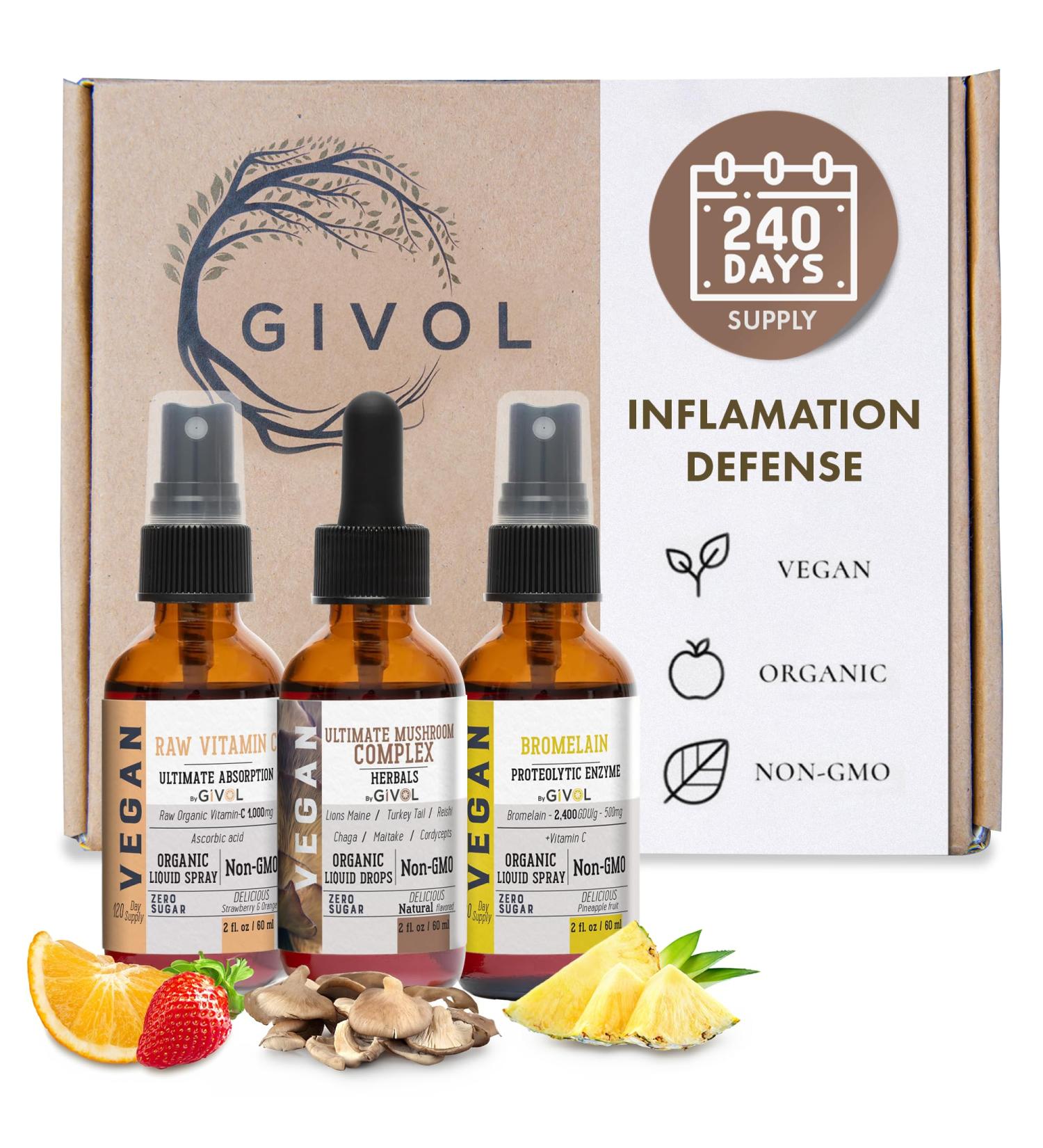 Inflammation Defense Bundle | Ultimate Mushroom Complex with Lion's Mane Reishi Cordyceps & Chaga | Raw Vitamin C & Bromelain | Non-GMO Gluten-Free Sugar-Free | 240-Day Supply | 2 Fl Oz - Buy Online on GoSupps.com