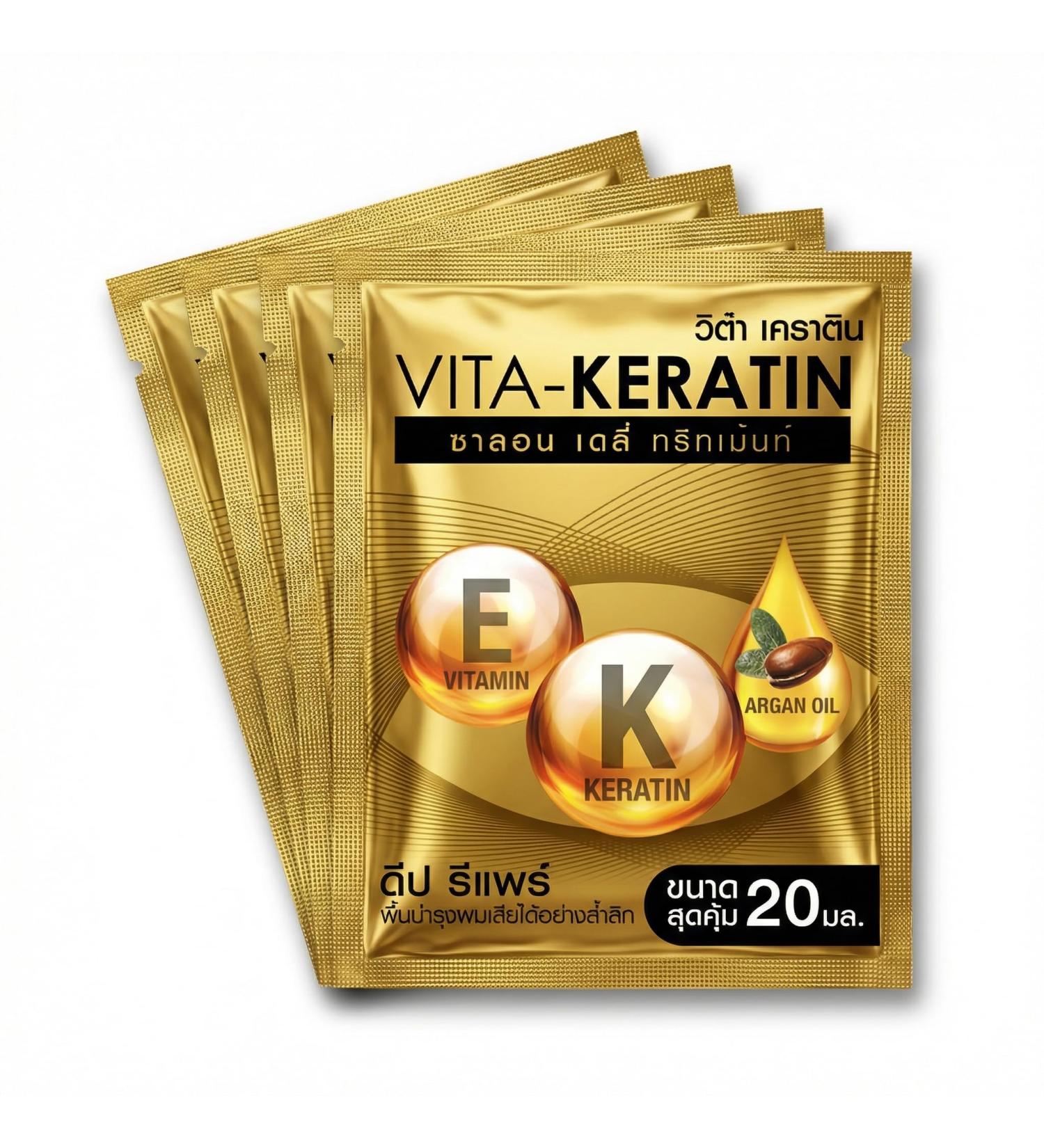Vita Keratin Treatment Deep Repair 20ml - Soin Cheveux R parateur & Nourrissant - Keratin + Huile d Argan + Vitamine E - Sachets Unidose - Pack de 5 (100 ml) - Buy Online on GoSupps.com