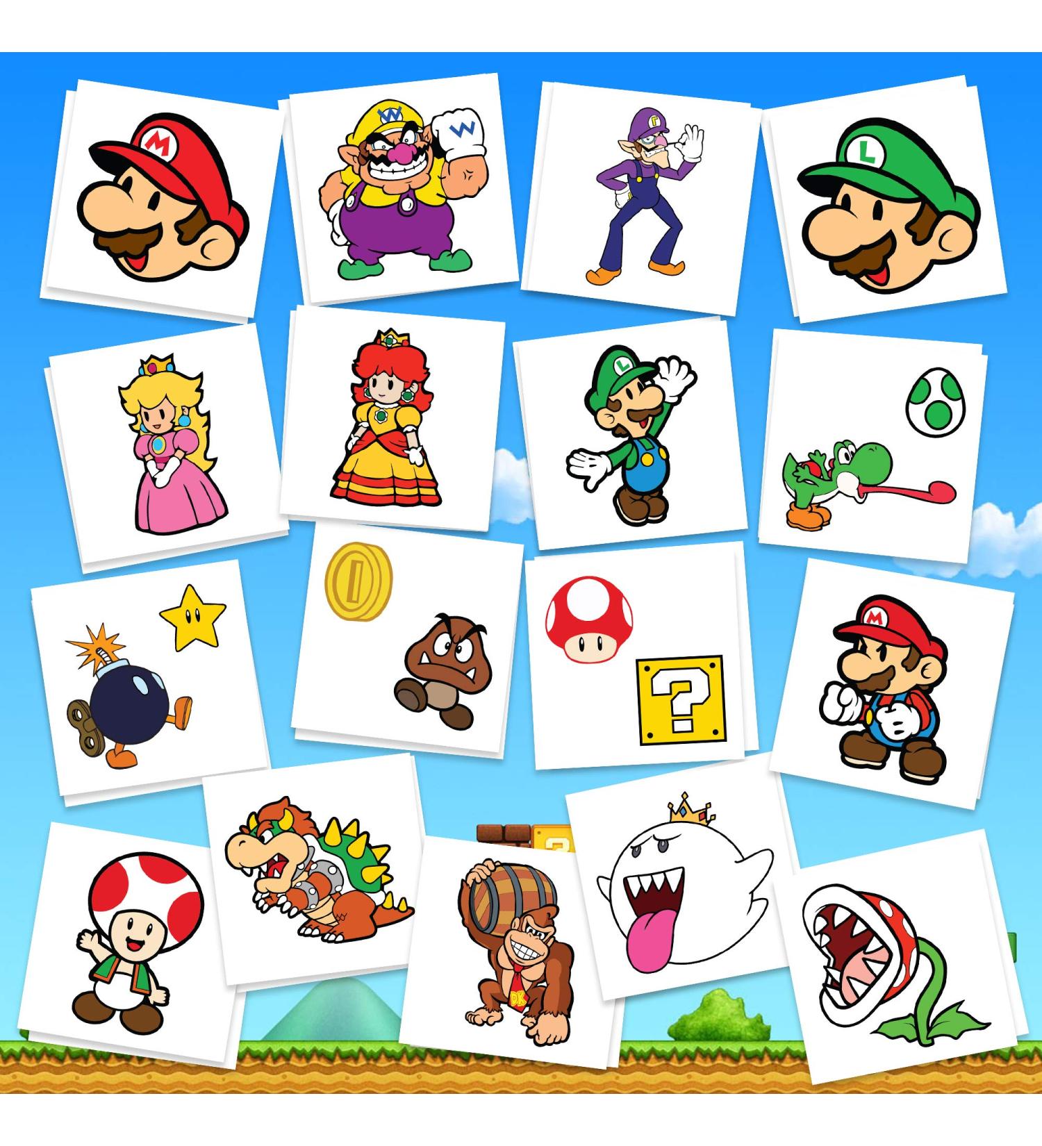 Mario Party Supply Temporary Tattoos - Pack of 34 | Skin Safe, Made in USA | Party Favors & Supplies - Buy Online on GoSupps.com